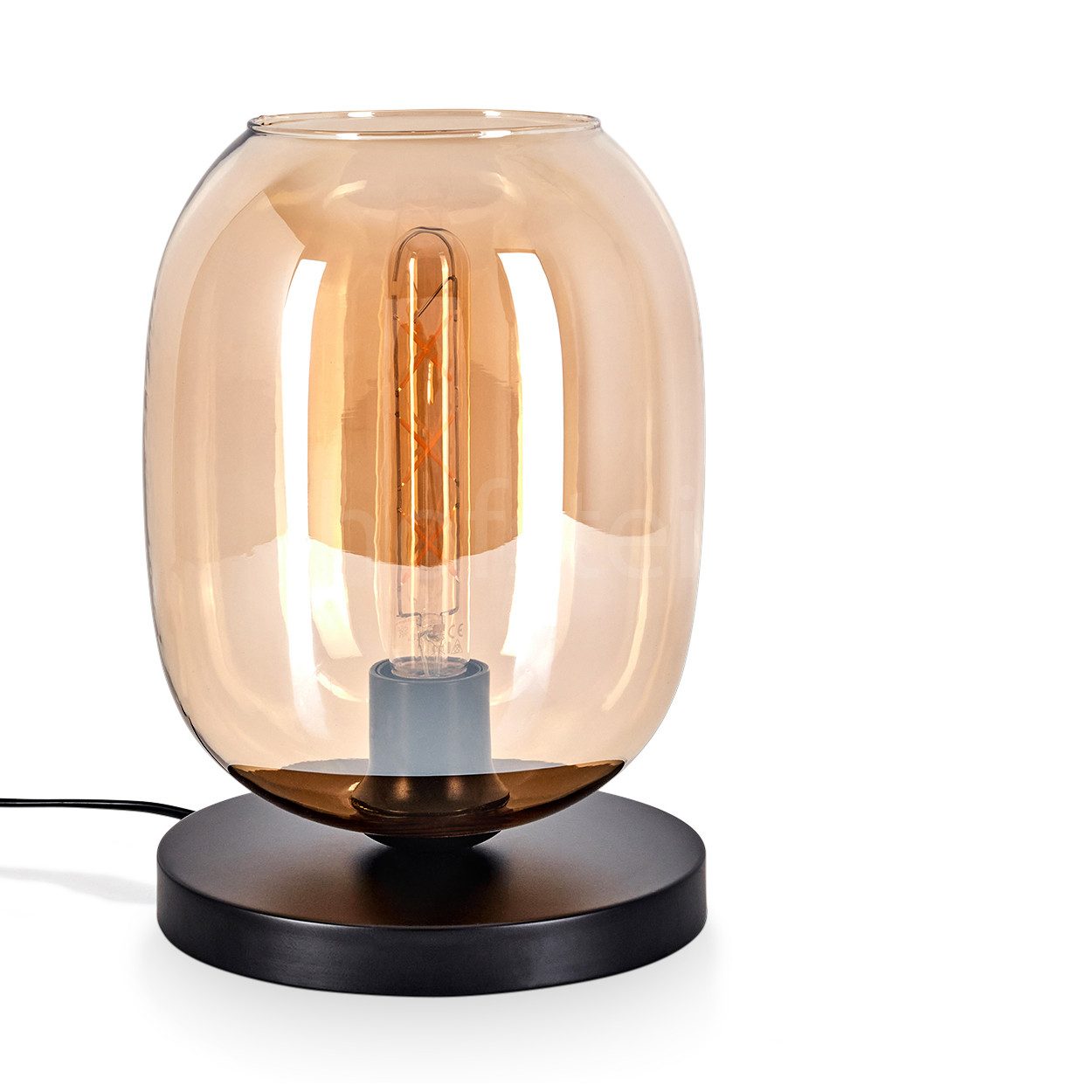 Tischleuchte Tischlampe aus Metall/Glas in Schwarz/Bernstein