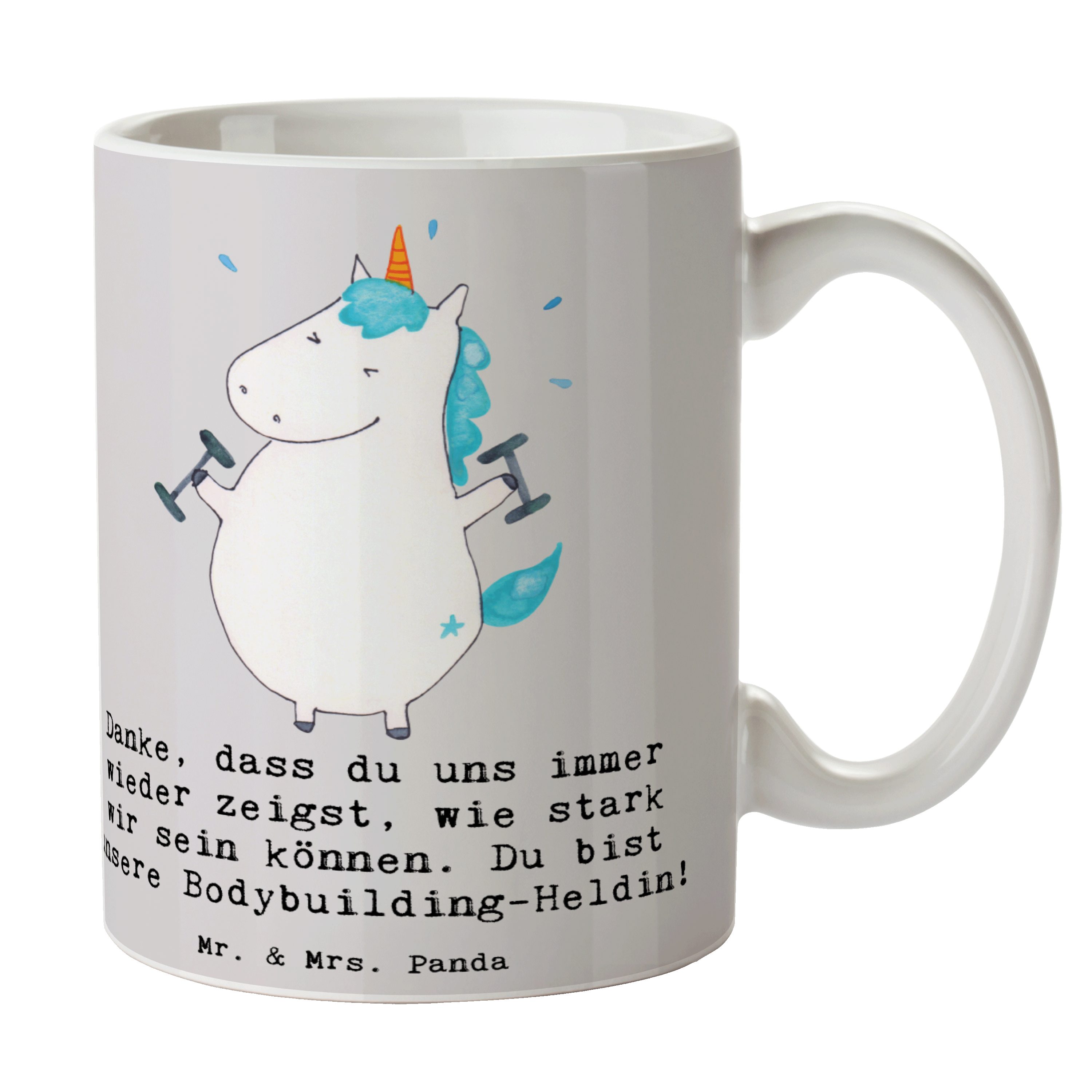Mr. & Mrs. Panda Tasse Bodybuilding Trainerin - Grau Pastell - Geschenk, Heldin, Durchhaltev, Keramik, Exklusive Motive