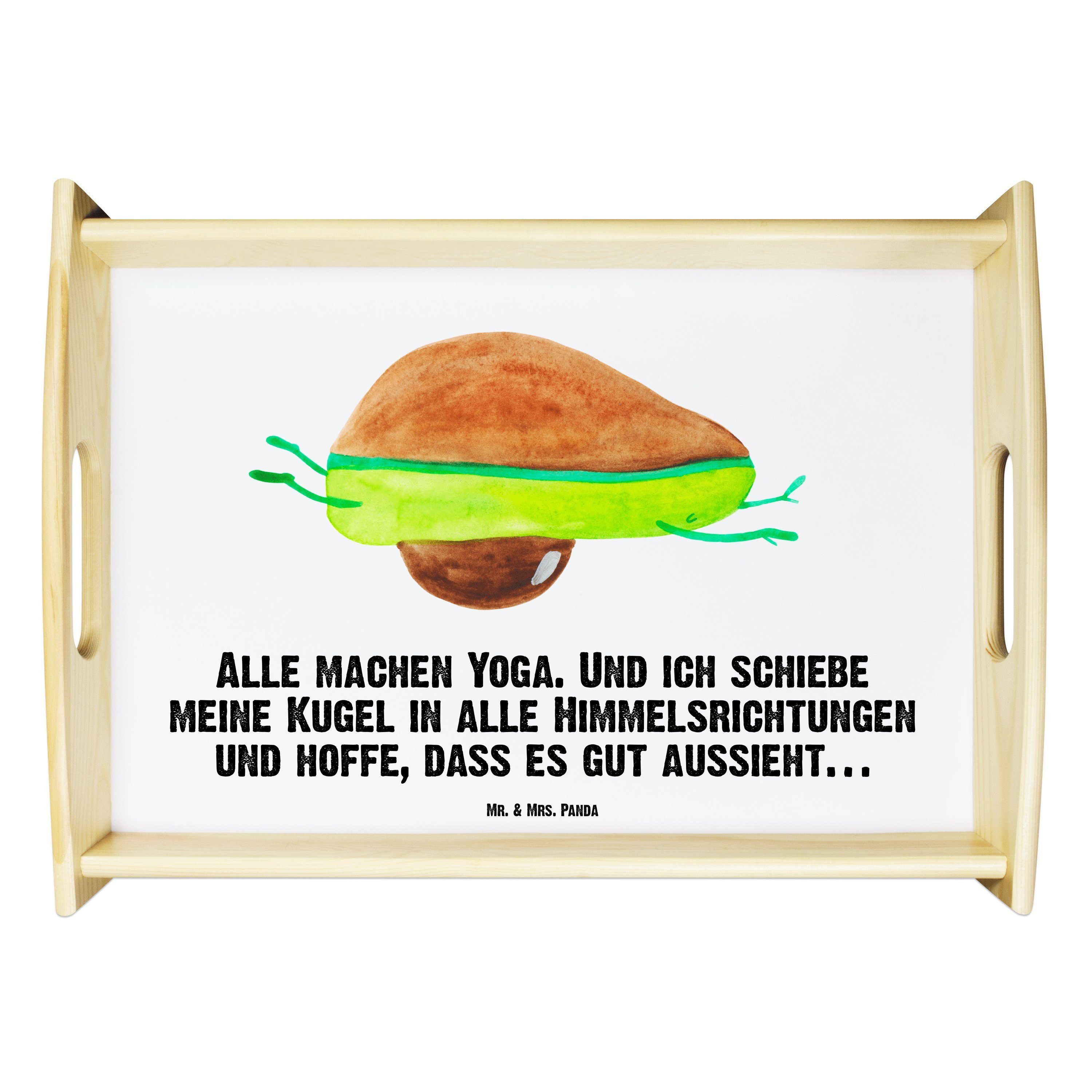 Tablett, - Geschenk, - Tablett Panda Echtholz & Holztablett, Avocado Mr. Weiß (1-tlg) Yoga lasiert, Küchentablett, Mrs.