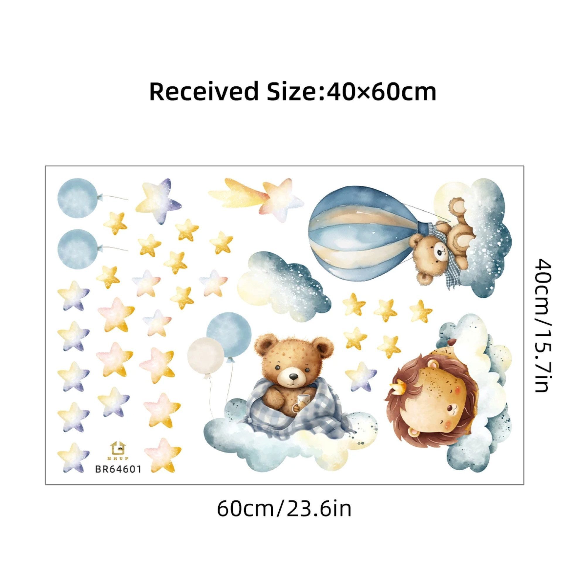 Montegoni Wandtattoo Kinder Wandsticker (Wandsticker mit Luftballon Löwe Bär Wolke Sterne Wandsticker, Kinderdeko, Kindergarten), Wandtattoo mit wildtieren für kinderzimmer, Babyzimmer