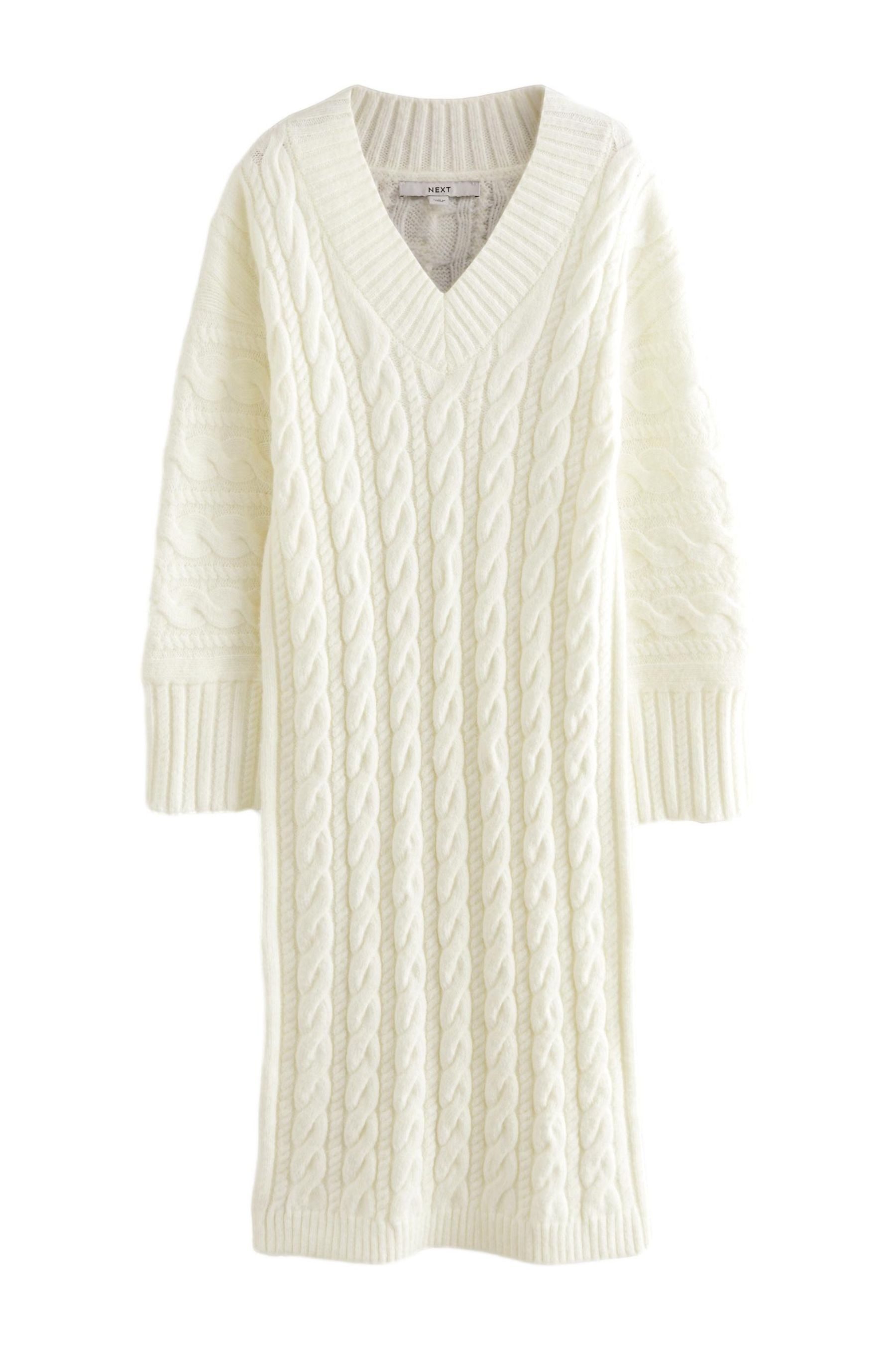 Strickkleid Midi-Strickkleid mit Zopfmuster und V-Ausschnitt