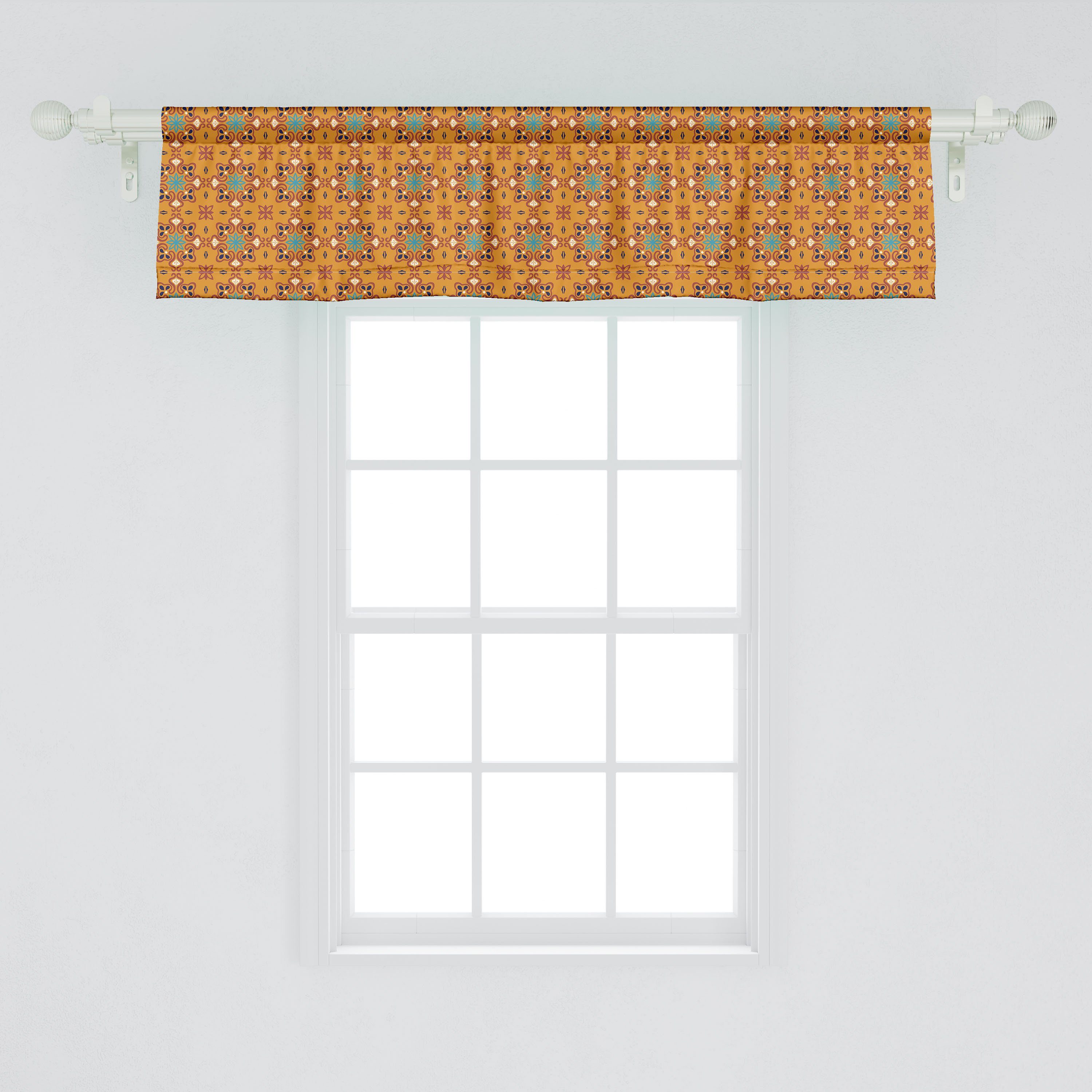 Scheibengardine Dekor mit Microfaser, Vorhang Blumen Stil Schlafzimmer Küche Volant für Azulejo Abakuhaus, Stangentasche, Portugiesisch