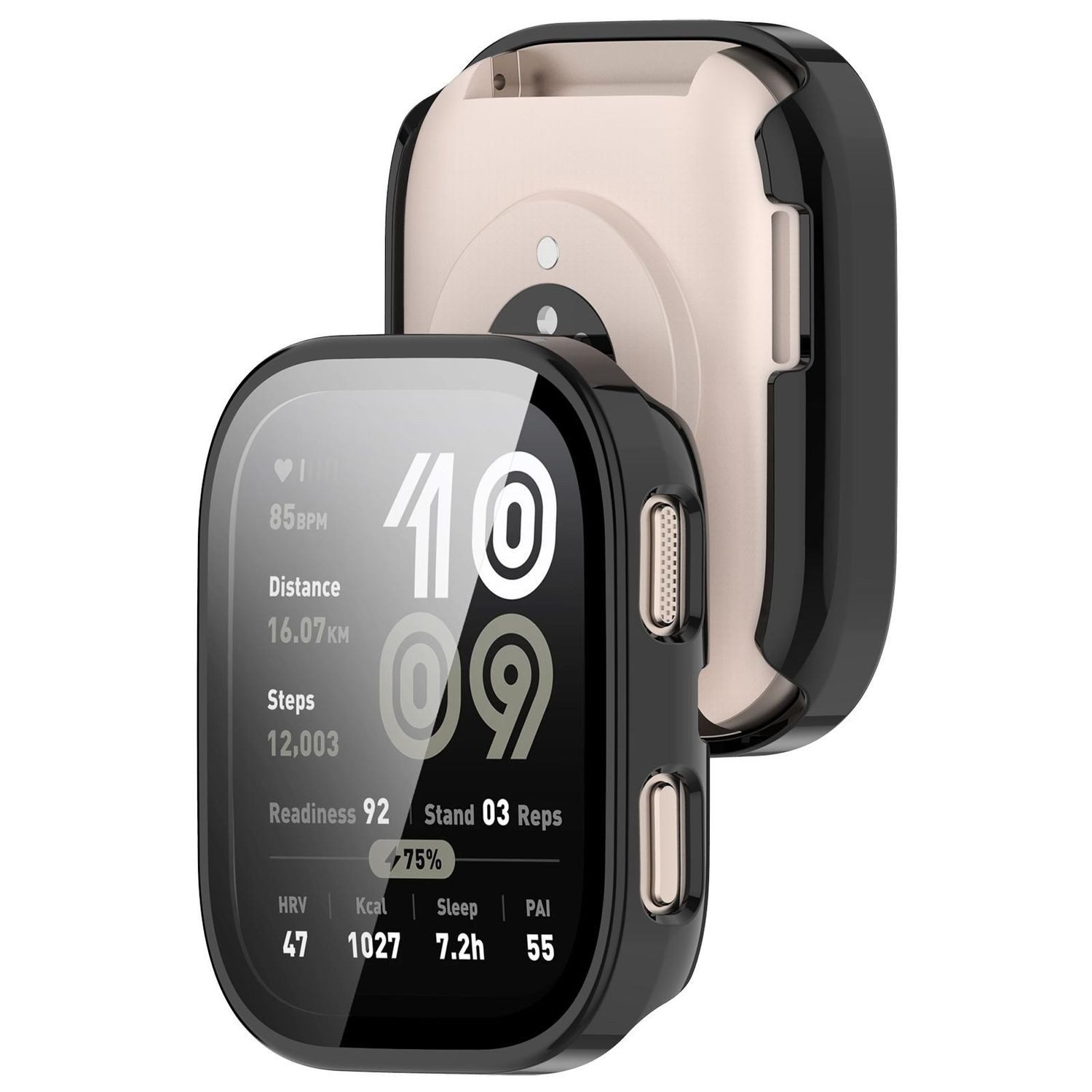 Wigento Smartwatch-Hülle Für Amazfit Bip 6 Kunststoff Schutz Watch Hülle + 9H Hart Glas Schwarz, Schutzhülle aus PC + Hart Glas für Rundumschutz