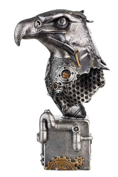 Brillibrum Dekofigur Zahnrad Design Steampunk Adler Deko Skulptur aus Polyresin Dekofigur Industrial Style Silber Statue ausgefallenes Kunstobjekt Wohnzimmerdeko Kunst