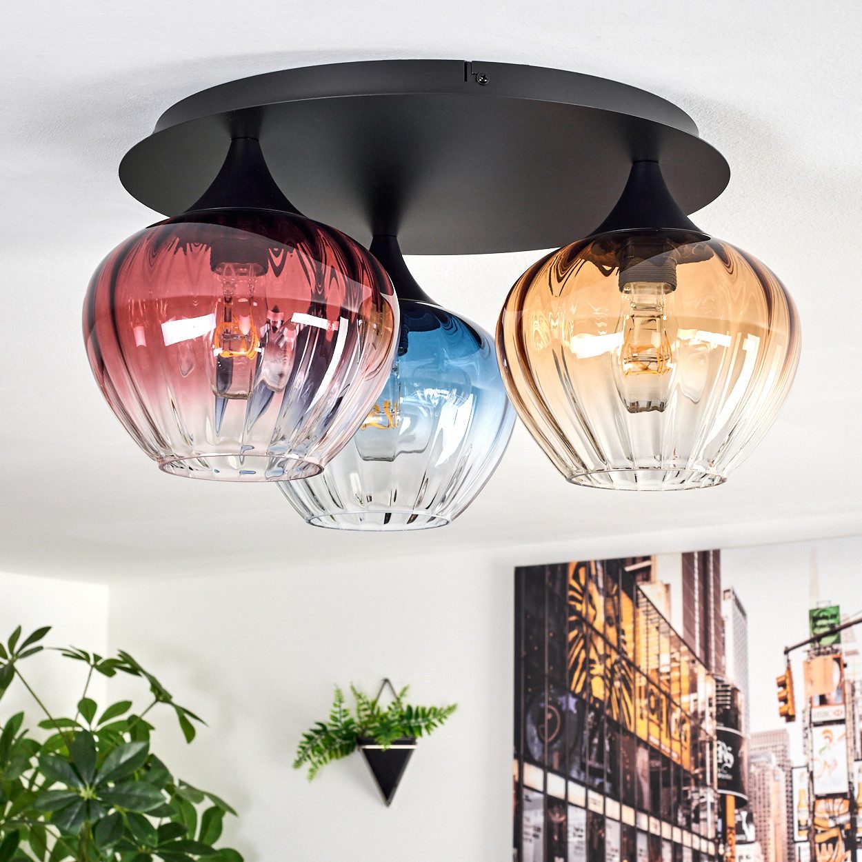 hofstein Deckenleuchte Deckenlampe aus Metall/Riffelglas in günstig online kaufen