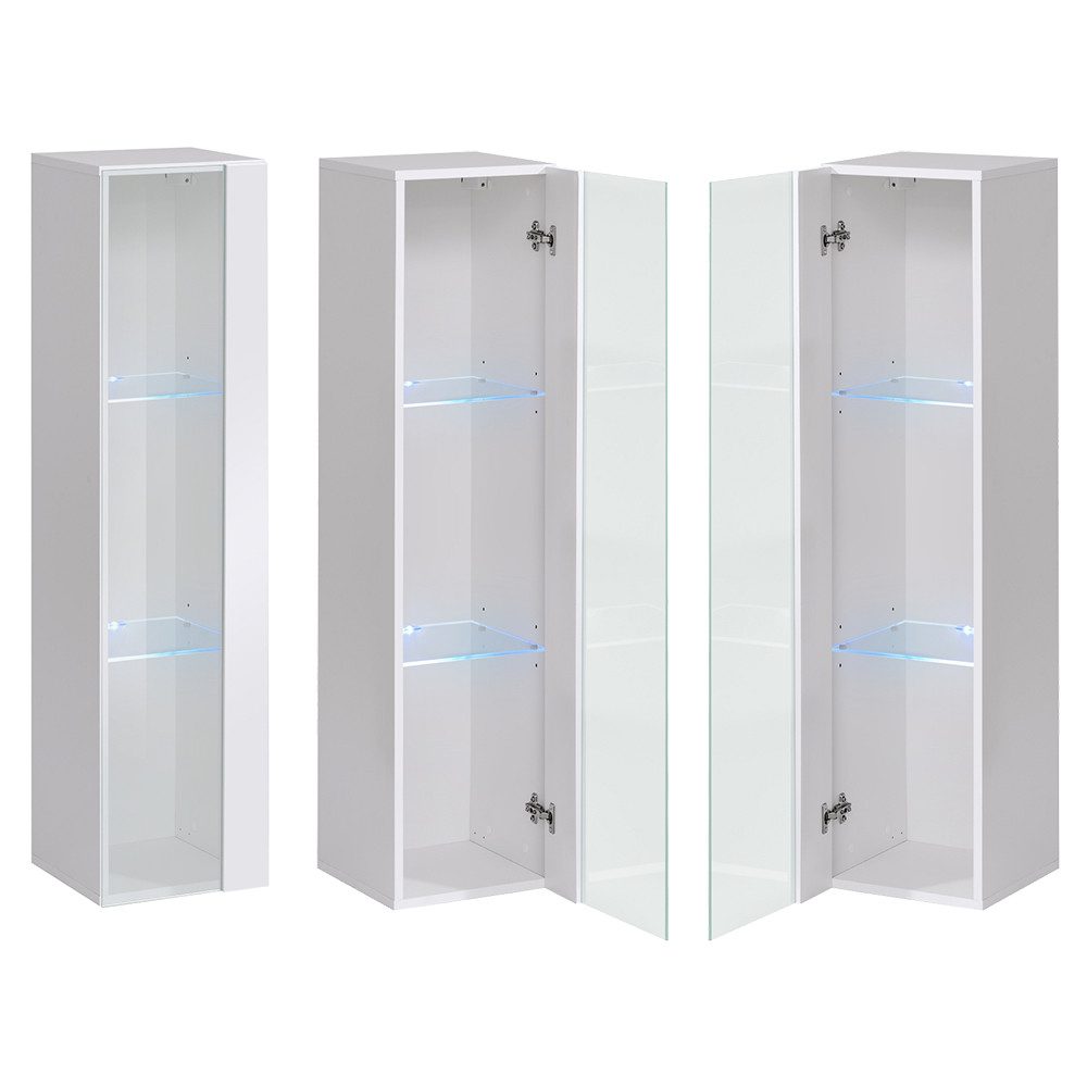 Lomadox Hängevitrine SWANSEA-164 in weiß mit Hochglanz-Fronten, 30 cm breit, inkl. LED-Beleuchtung