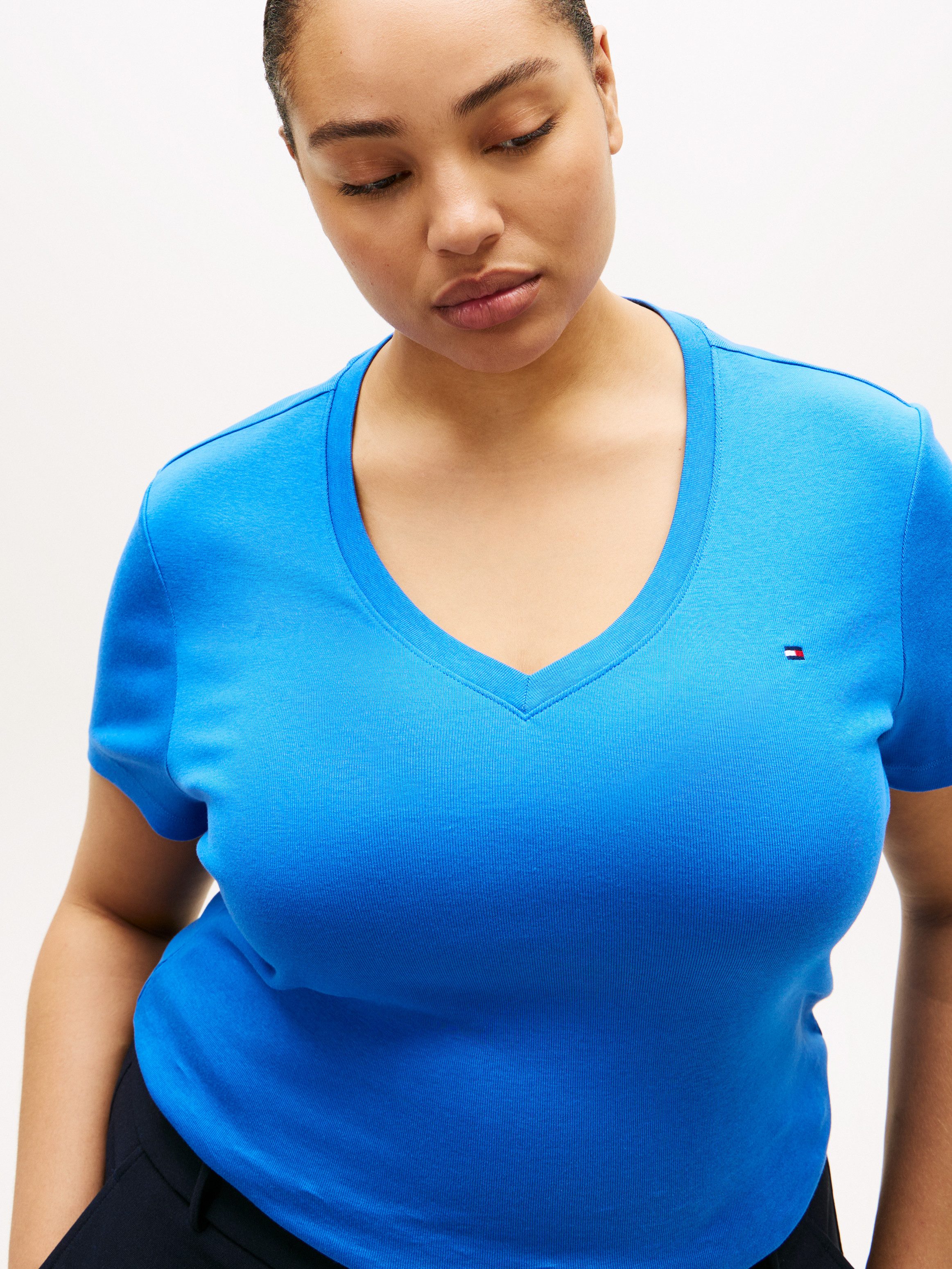 Tommy Hilfiger Curve V-Shirt CRV SLIM CODY V-NK SS in großen Größen, Baumwoll-Qualität