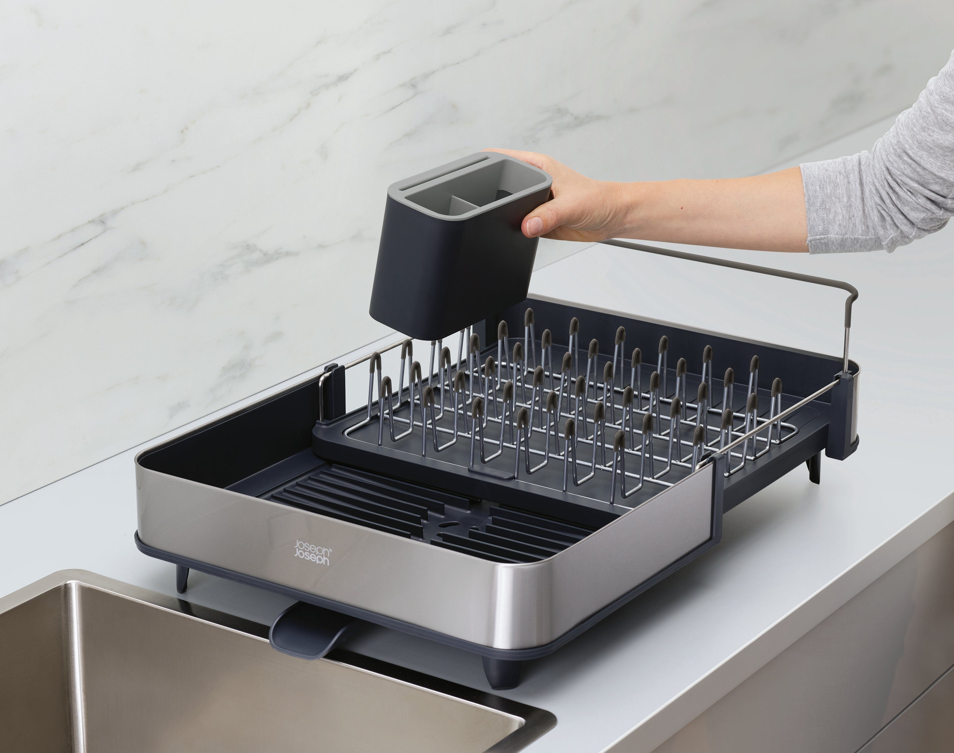 Joseph Joseph Geschirrständer Extend Steel, ausziehbar, mit Ablaufstutzen, Kunststoff