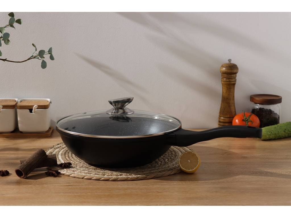 SWISS PRO+ Wok Wokpfanne Deckel Lochinduktionsboden elegantem in Schwarz mit und