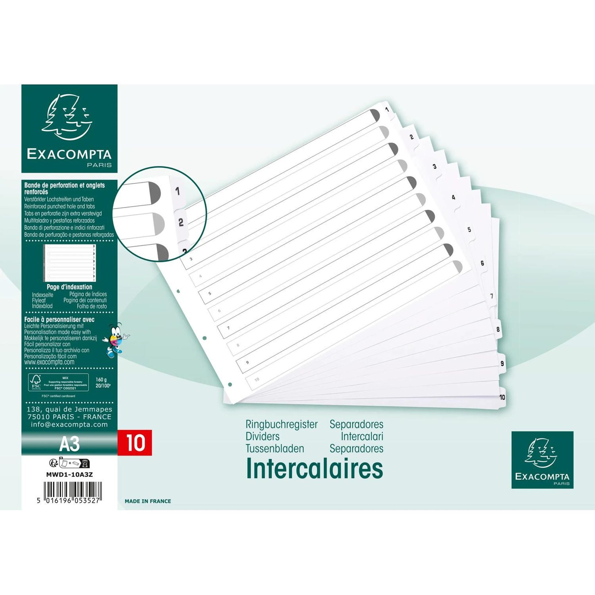 EXACOMPTA Aktenordner Exacompta Register A3 quer Karton 10tlg weiss