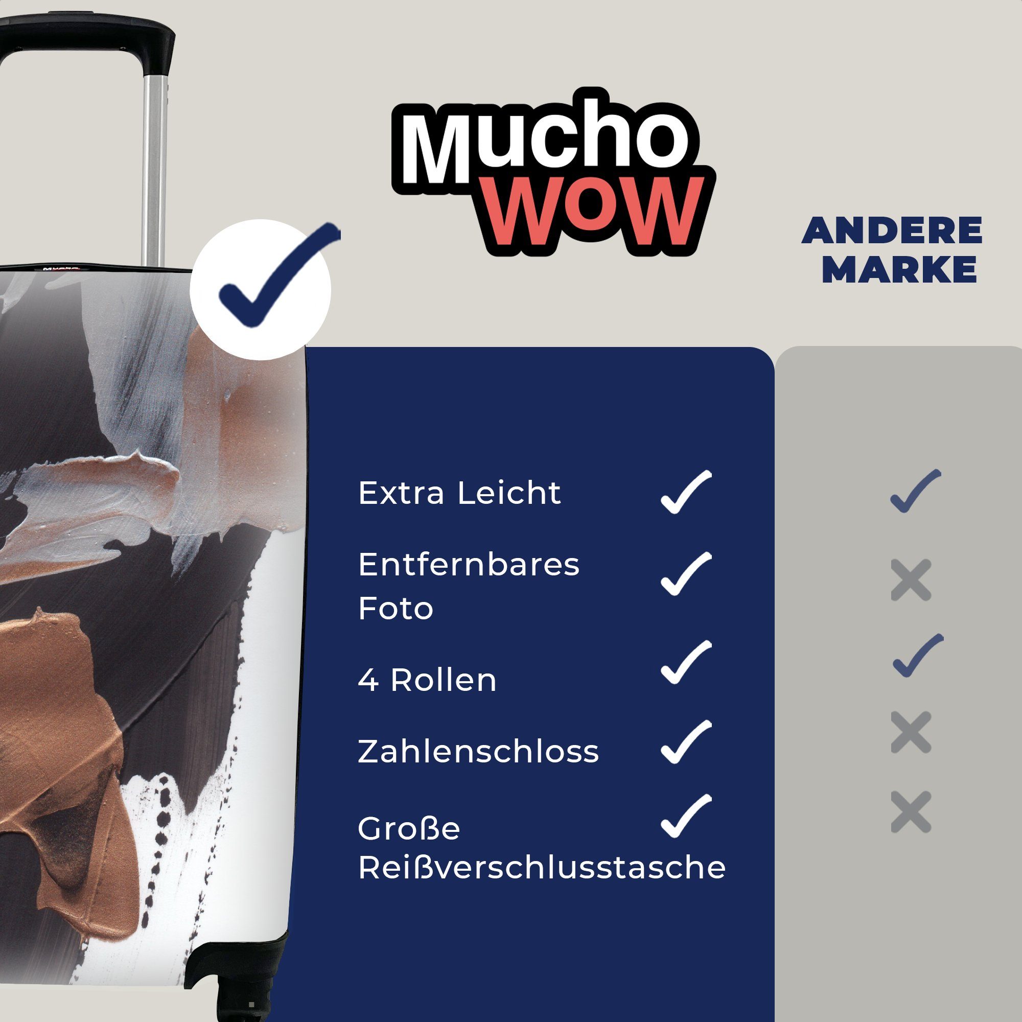 Handgepäckkoffer Ferien, 4 Reisetasche Rollen, Trolley, mit für MuchoWow Gold, Farbe - Handgepäck rollen, - Abstrakt Reisekoffer