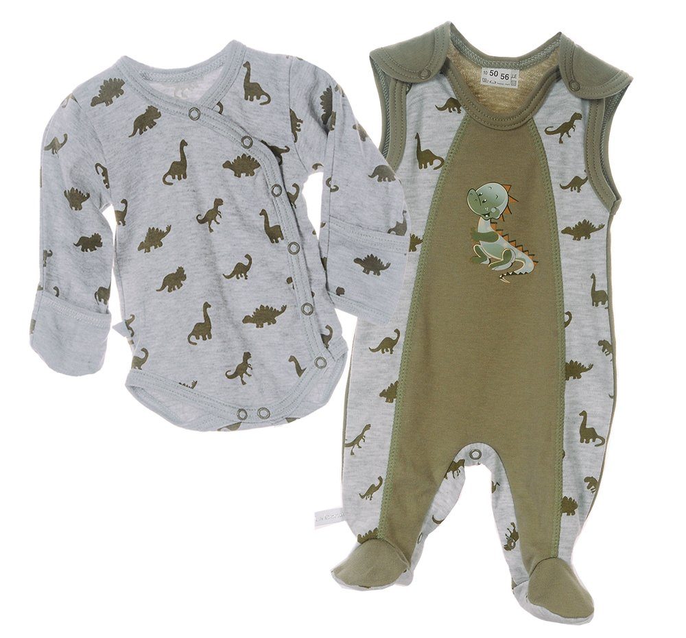 Strampler Baby Anzug 2tlg Set Wickelbody Strampler Body mit Dino