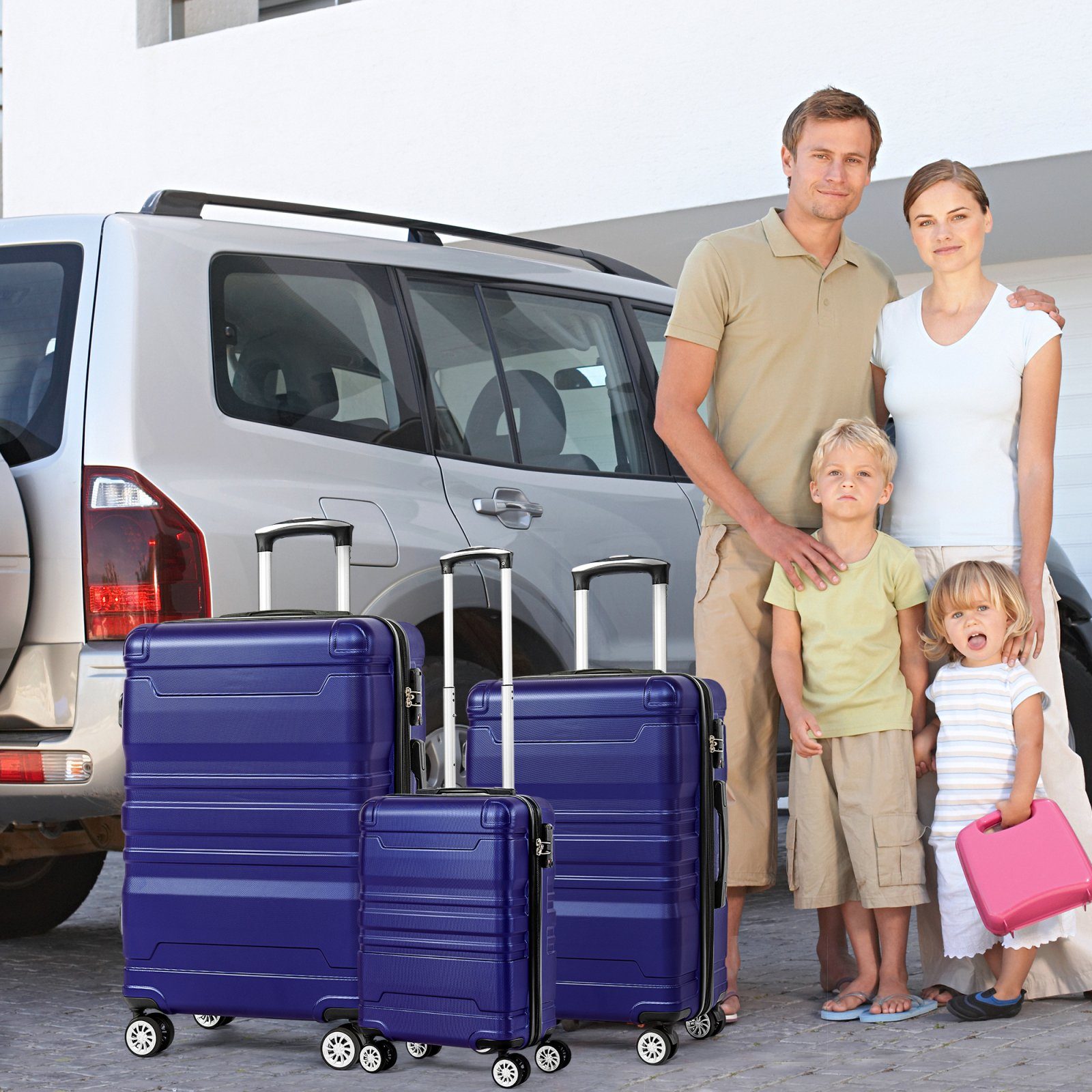 mit TSA-Schloss Blau Koffer-Set Hartschalen-Handgepäck, Koffer Hochwertiges Trolleyset Universalrad 3-teiliges und SEEZSSA