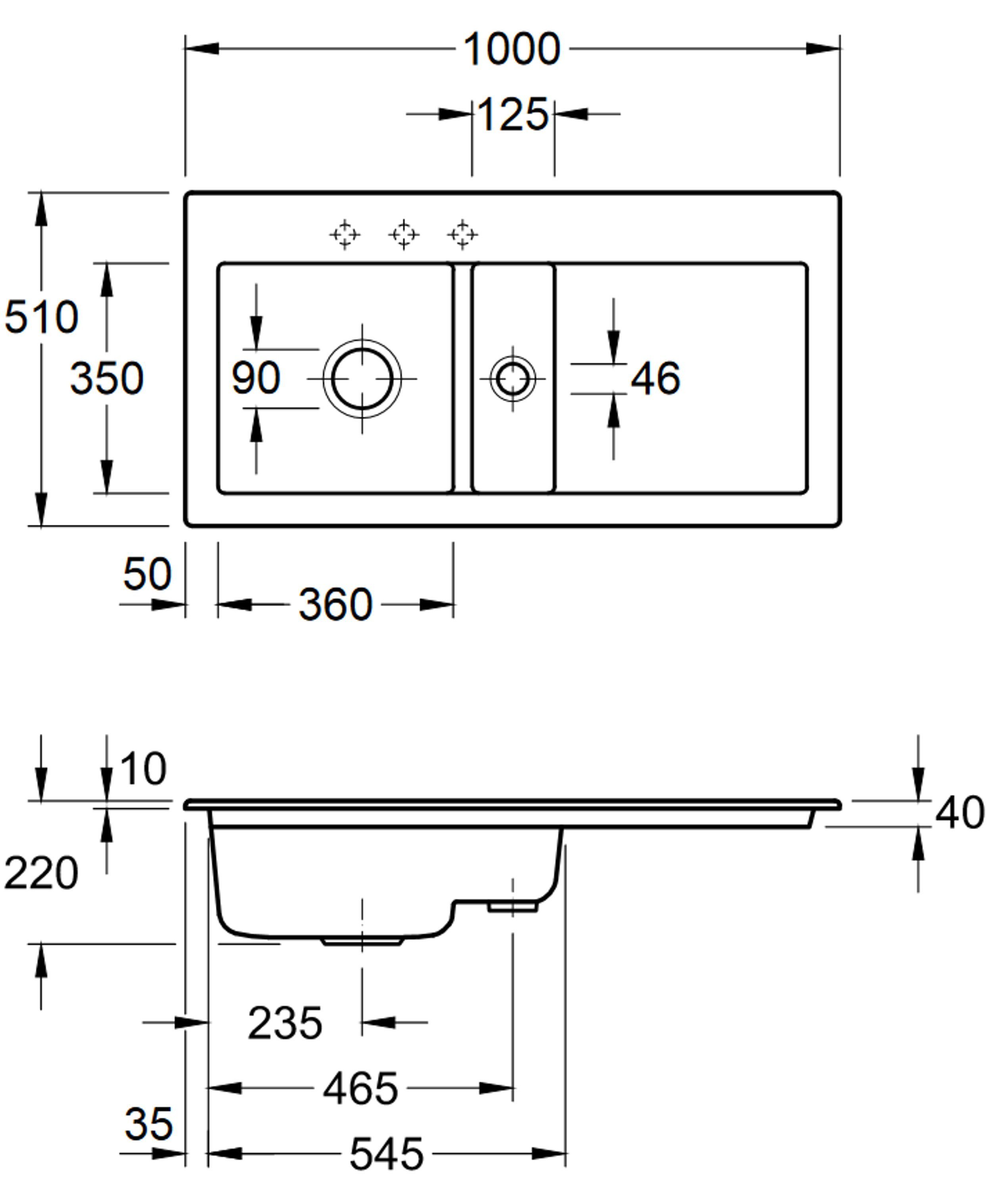 Becken Rechteckig, Boch Küchenspüle 100/22 KD, rechts & Geschmacksmuster möglich 02 und links geschützt, 6770 cm, Villeroy