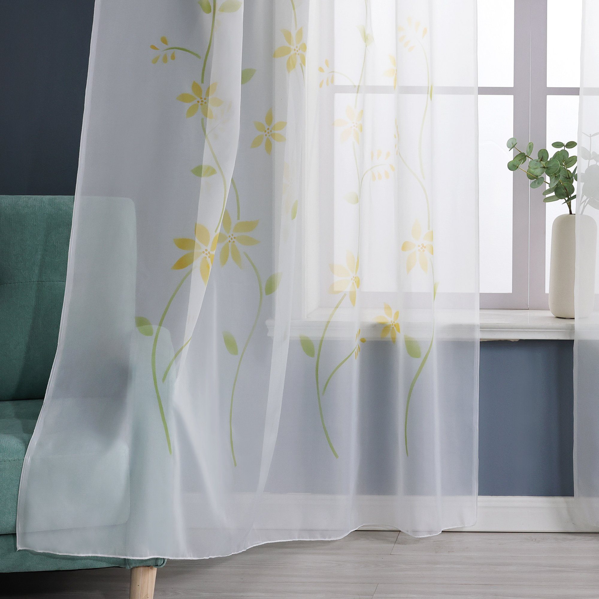 Gardine, Yujiao Mao, St), transparent, mit Blumen (1 Muster, Voile Schlaufen Modern