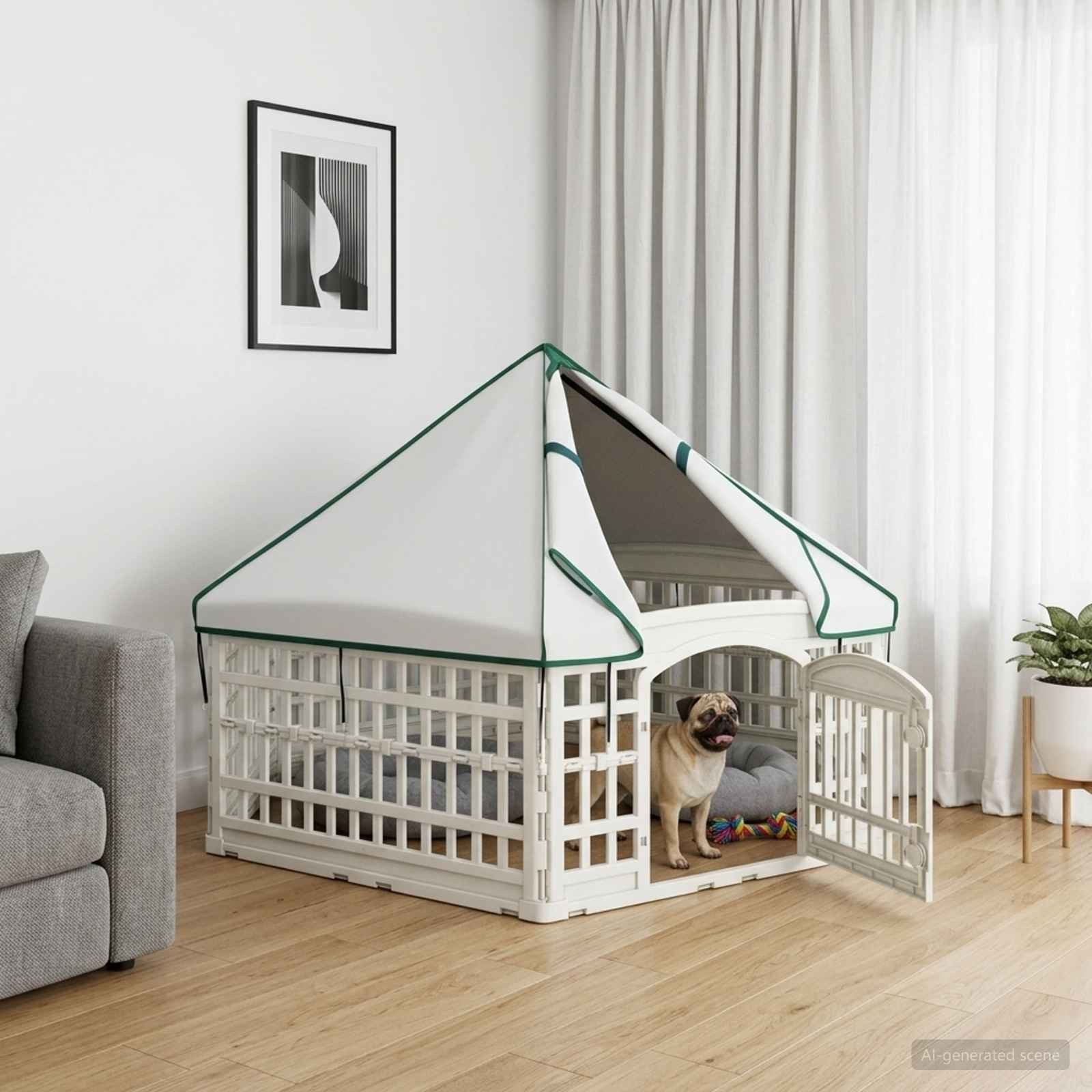 vidaXL Freigehege 6-Panel-Hundespielplatz 177,5 x 154,5 x 112 cm Kunststoff Weiß