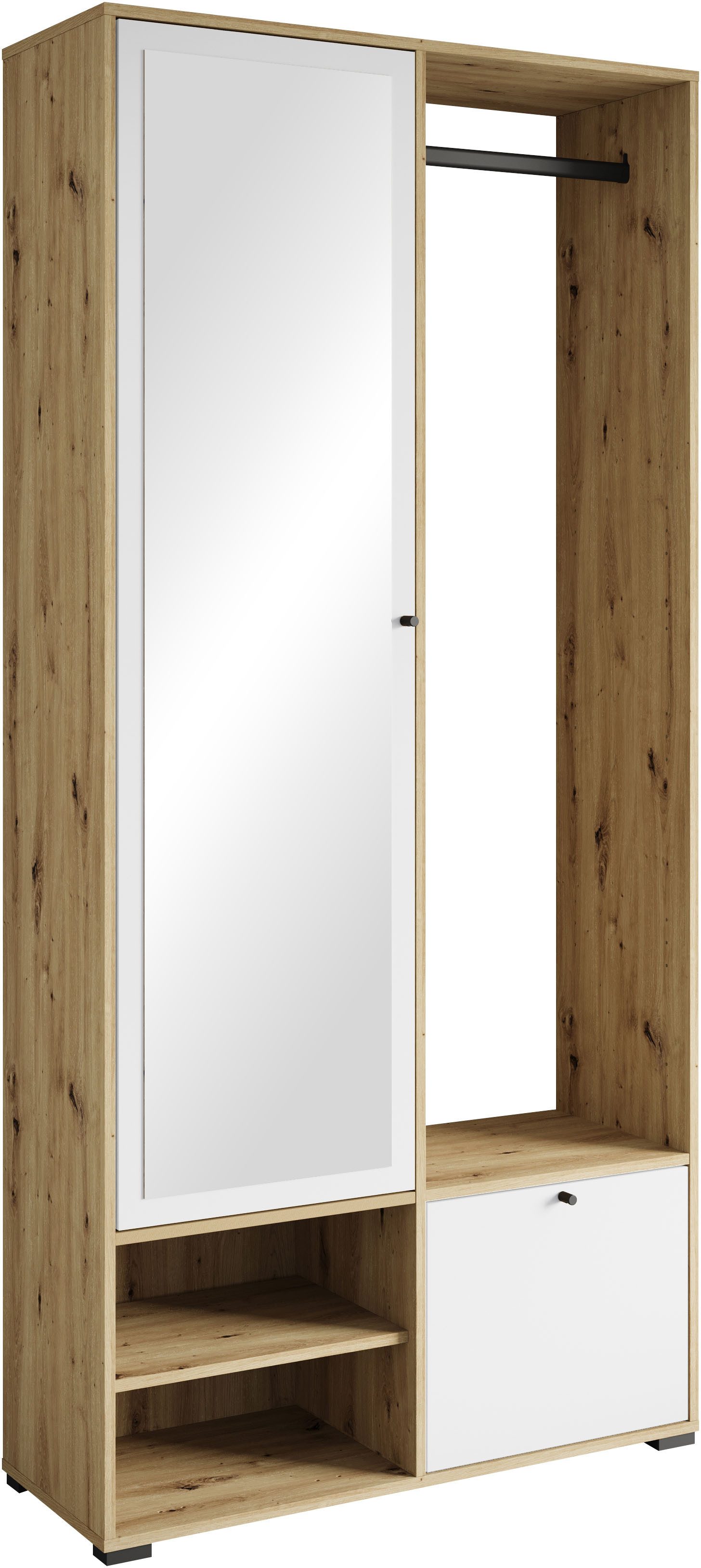Home affaire Garderobenschrank DINO Kompaktgarderobe, Garderoben-Set DINO Mit Spiegel und Kleiderstange, 90 cm breit, Türanschlag wechselbar
