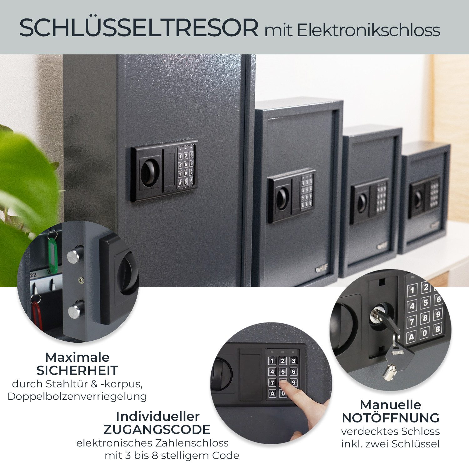 Thumbnail - HMF Schlüsseltresor Schlüsselkasten mit Elektronikschloss (71 Haken, inkl. Schlüsselanhänger), Schlüssel Safe 46 x 36 x ...