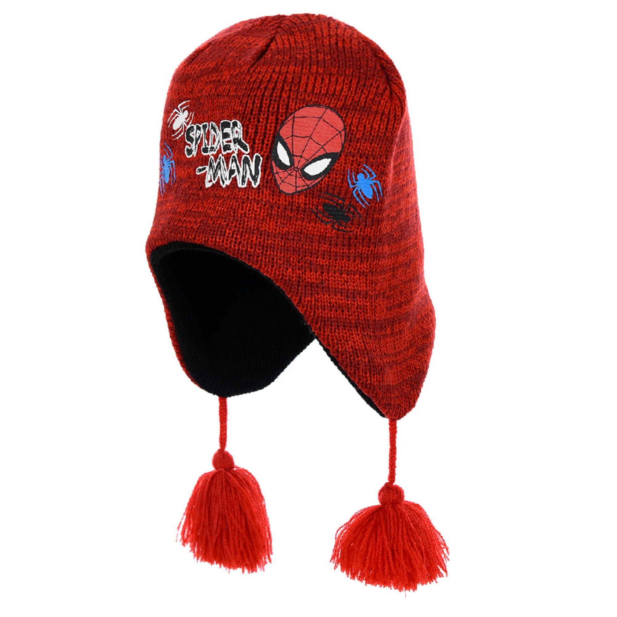 MARVEL Schlupfmütze Marvel Spiderman Kinder Wintermütze peruanische Mütze Kindermütze Gr. 52 bis 54 Rot