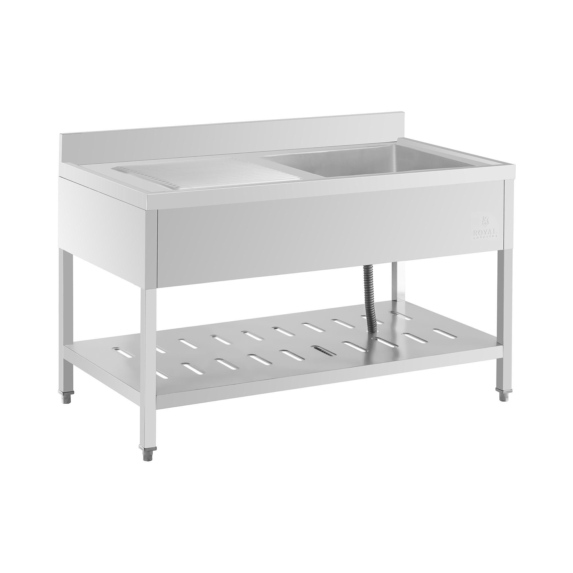 Royal Catering Spülenschrank Spültisch Spülbecken Edelstahlspüle Gastrospüle mit Regal 140 x 70 cm verschiedene Größen