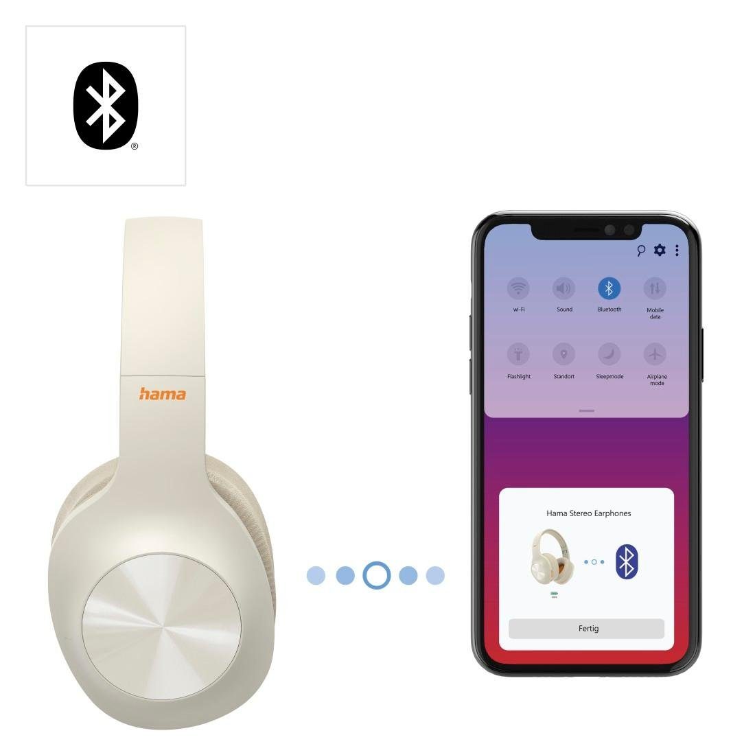 Bluetooth HSP, (Sprachsteuerung, Boost, Ear Hama HFP, Bluetooth, faltbar A2DP Bass kabellos Kabel, Kopfhörer Google Headset) Bluetooth-Kopfhörer Assistant, Bluetooth® beige AVRCP Bluetooth, ohne Over Siri,