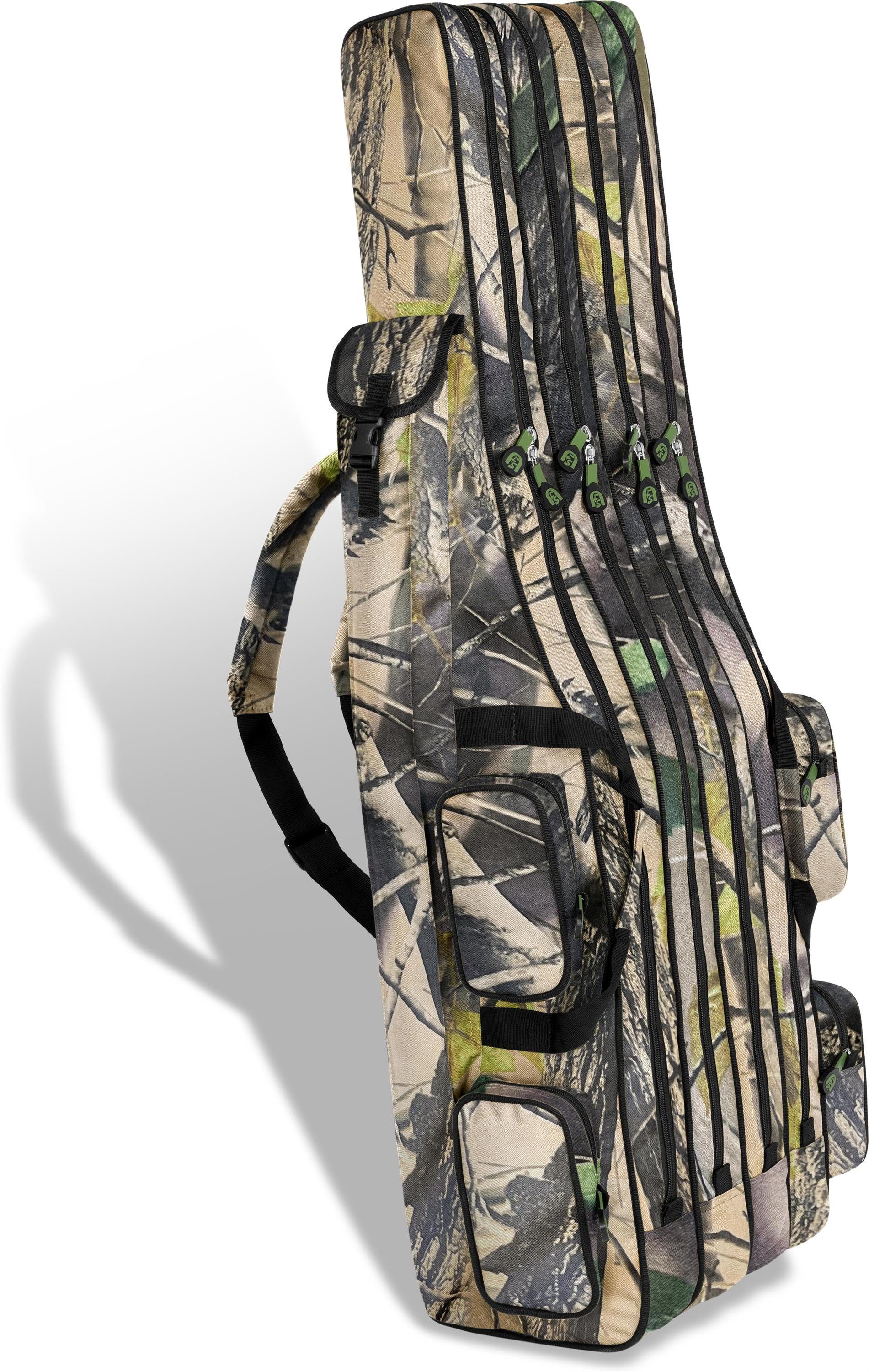 Angelrucksack Green-Camo Ruten 1,90 8 Innenfächer Rutentasche Anglertasche normani für Rutenfutteral mit Allround Quattro, 4 Angelrutentasche m Angeltasche RodBox