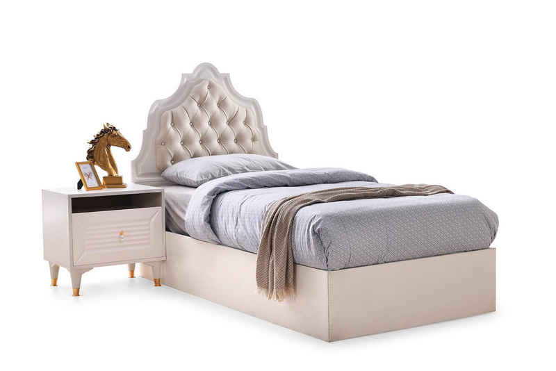 JVmoebel Bett Beige Jugendzimmer Bett Einfarbig Modern Design Schlafzimmer (1-tlg., Nur Bett), Made in Europa