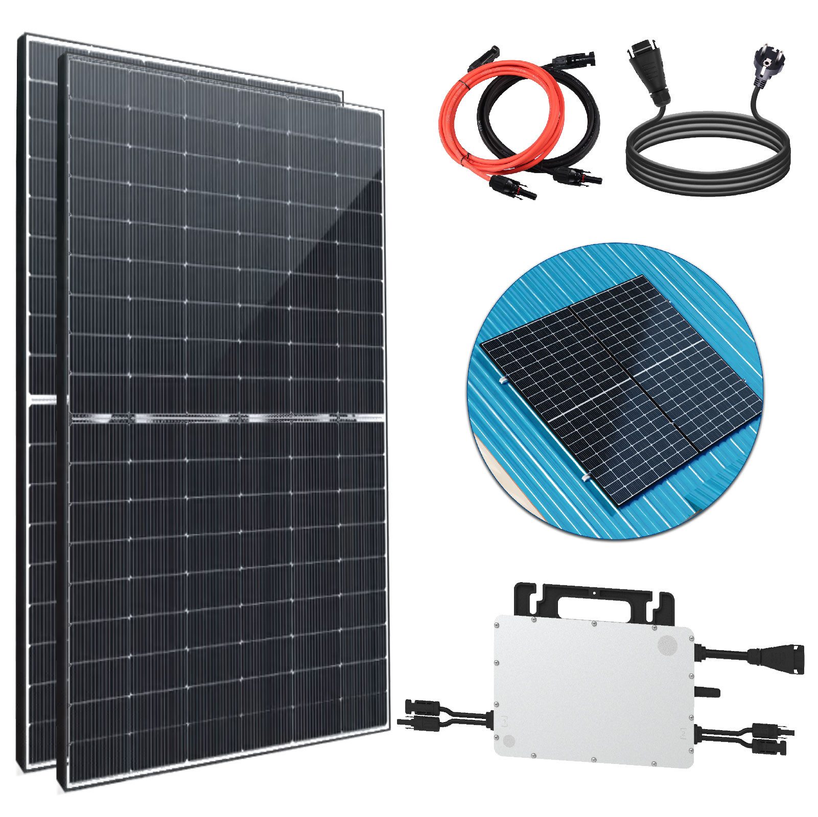 SOLAR-HOOK etm Balkonkraftwerk 880W Bifazial 800W Komplettset PV Solaranlage, 880,00 W, Monokristallin, (2x 440W Bifazial Module Plug & Play, mit Hoymiles HMS 800W WIFI Wechselrichter Smart Mini PV Solaranlage), inkl. Ziegeldach PV Befestigungsystem