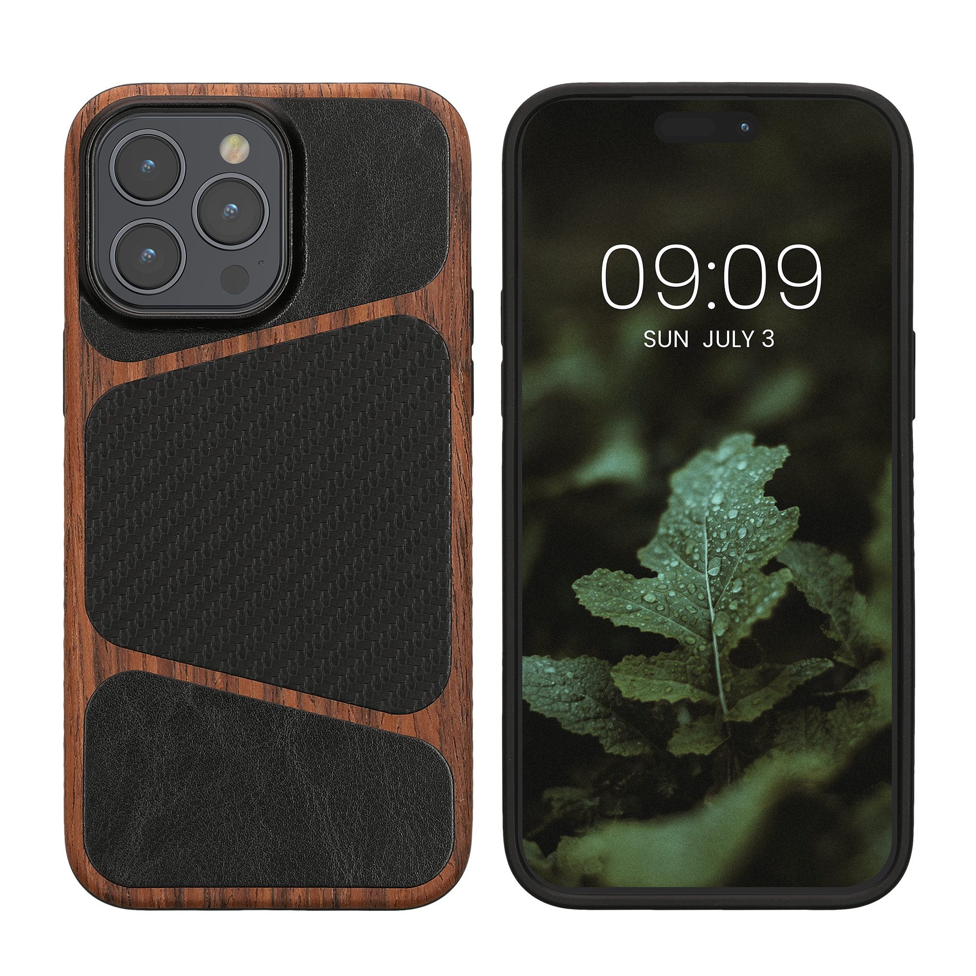 kalibri Handyhülle Hülle für Apple iPhone 15 Pro Max Handyhülle Carbon Textur, Design Kunstleder Holz Case kompatibel mit MagSafe Zubehör