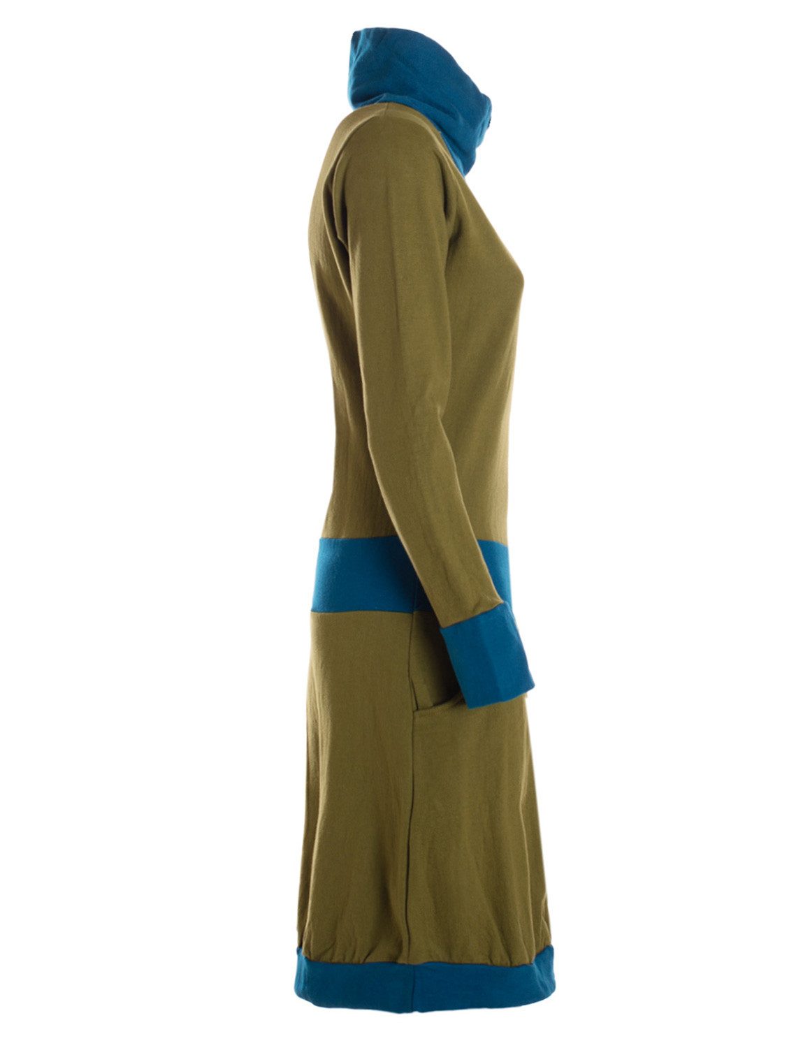 Vishes Jerseykleid Damen Langarm A-Linie mit Kragen, zweifarbig, bequemes Freizeitkleid Alternative Bekleidung, Ethno, Hippie, Retro Style