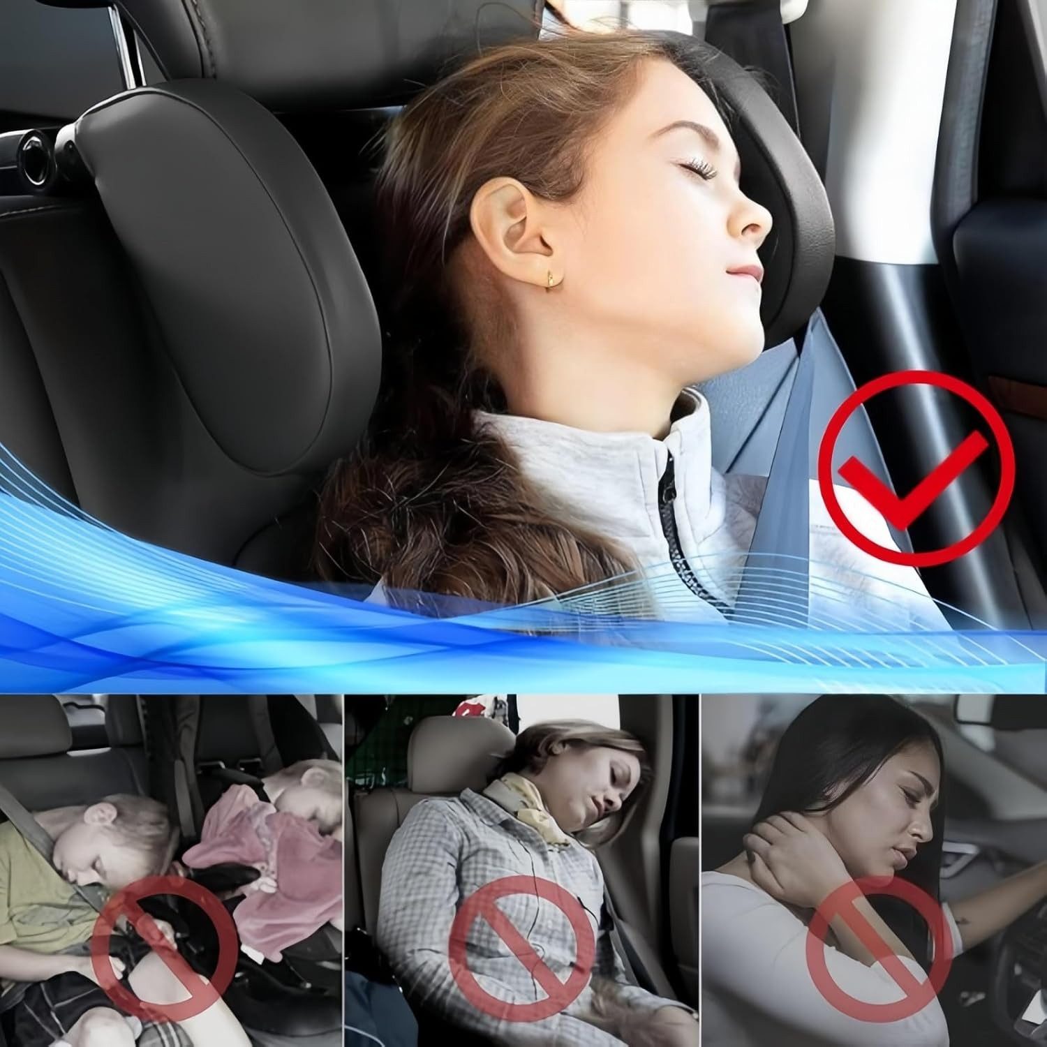 Toomoke Autokopfstütze 360°Verstellbares Auto-Kopfstützenkissen, (Memory Foarm Nackenkissen, Auto-Reise-Schlaf-Kopfstützkissen für Kinder und Erwachsene), nur geeignet für Autositz mit 2 Stangen