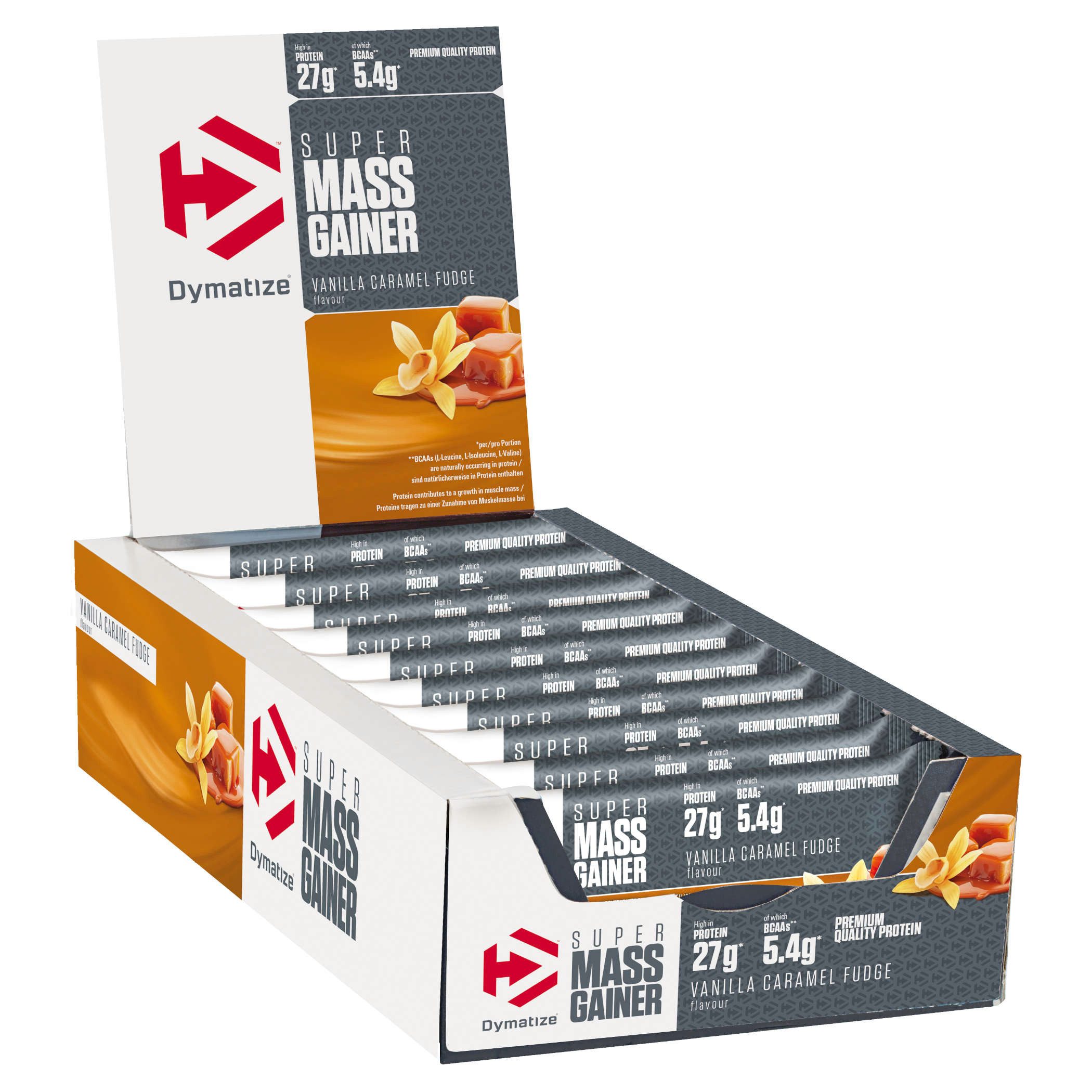 Dymatize High Protein Weight-Gainer Super Mass Vanilla Caramel 10 x 90 g Riegel, 900 g