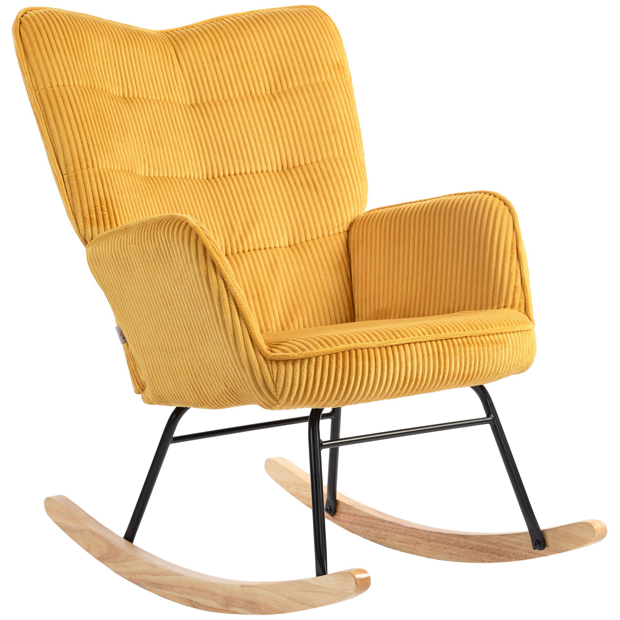 HOMCOM Schaukelstuhl Schaukelsessel, Relaxsessel mit Samtimitat, bis 120kg, Armlehne (Schaukelsessel, 1 St), für Wohnzimmer, Schlafzimmer, Gelb – Bild 2 von 5
