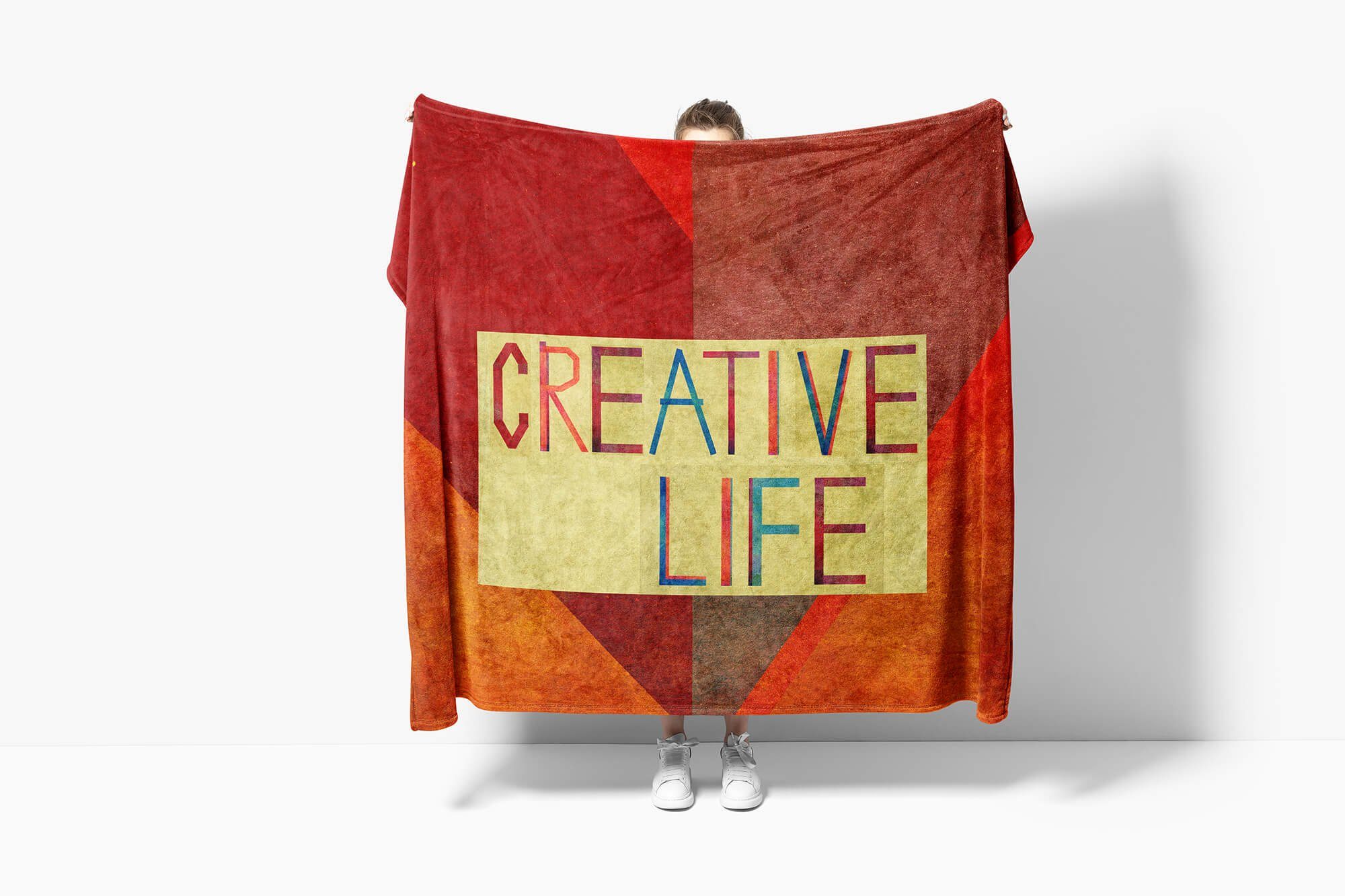 Sinus Art Handtücher Handtuch Strandhandtuch Saunatuch Baumwolle-Polyester-Mix Fotomotiv Life, Creativ (1-St), Kuscheldecke Rot Handtuch mit