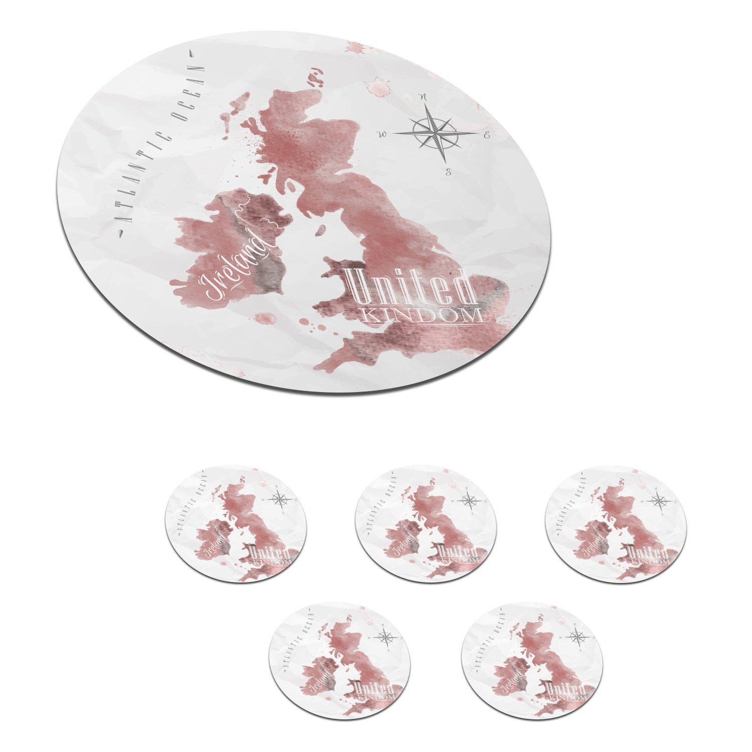 MuchoWow Glasuntersetzer Karte - England Zubehör Becher Tasse, 6-tlg., Getränkeuntersetzer, Tassenuntersetzer, Gläser, für Aquarell, Korkuntersetzer, 