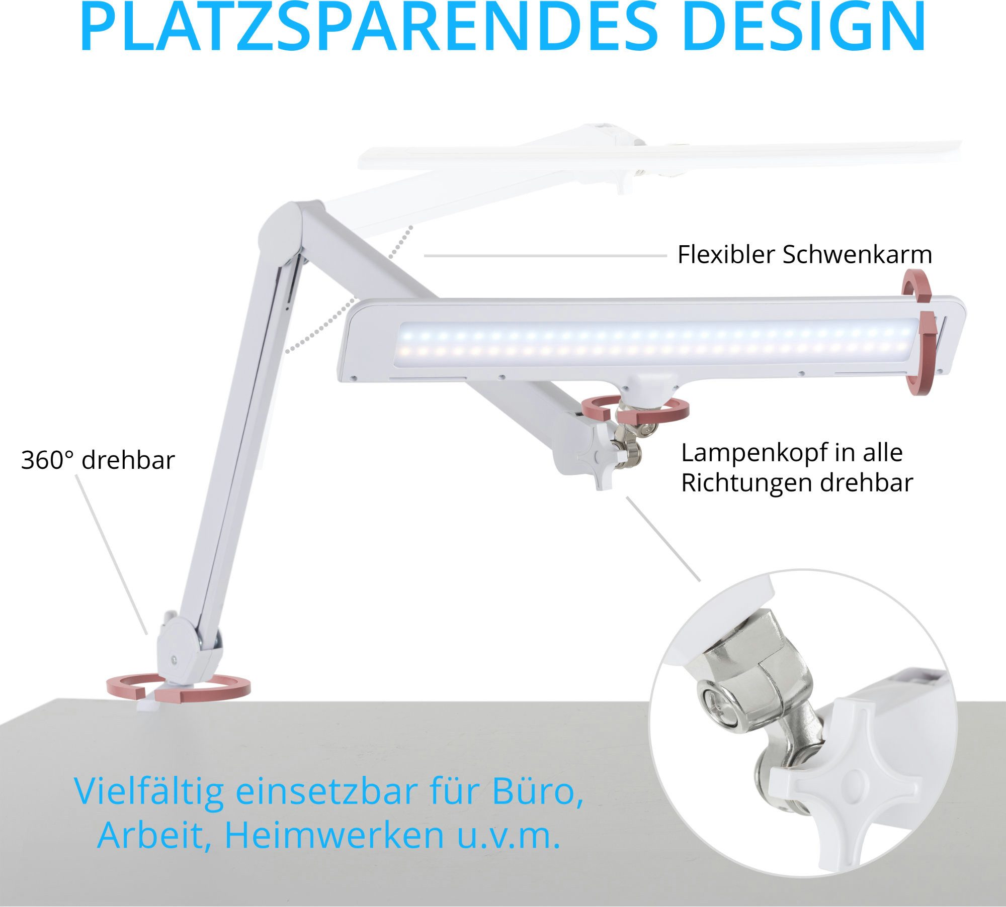 Showlite LED Schreibtischlampe AL-6012 Arbeitsplatzleuchte, dimmbar, höhenverstellbar, schwenkbar, LED fest integriert, Farbwechsler, Optimale Ausleuchtung für Deinen Arbeitsplatz. Robust & energiesparend
