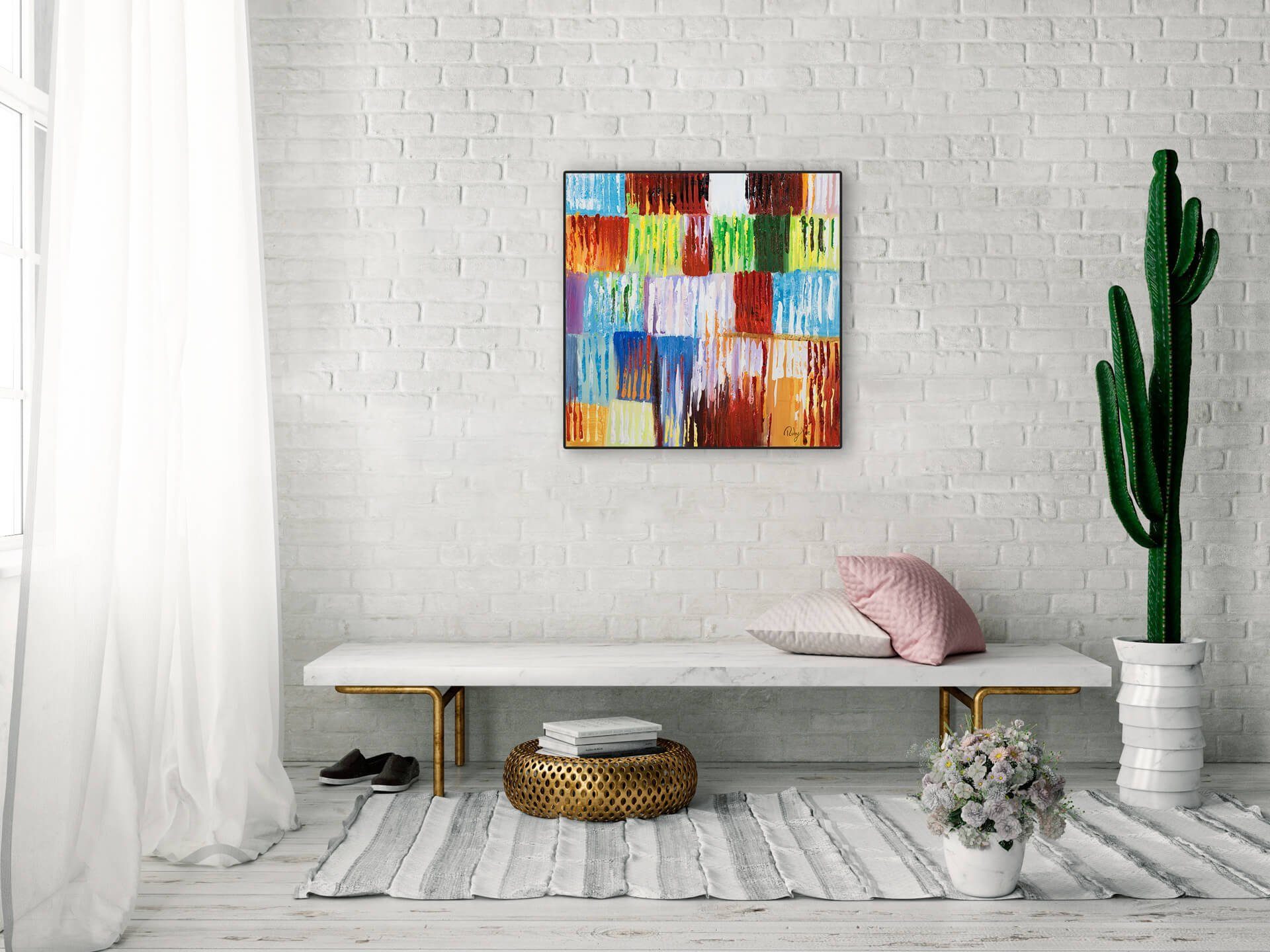 Wohnzimmer cm, Vibes Leinwandbild Rainbow 100% KUNSTLOFT Gemälde 60x60 HANDGEMALT Wandbild