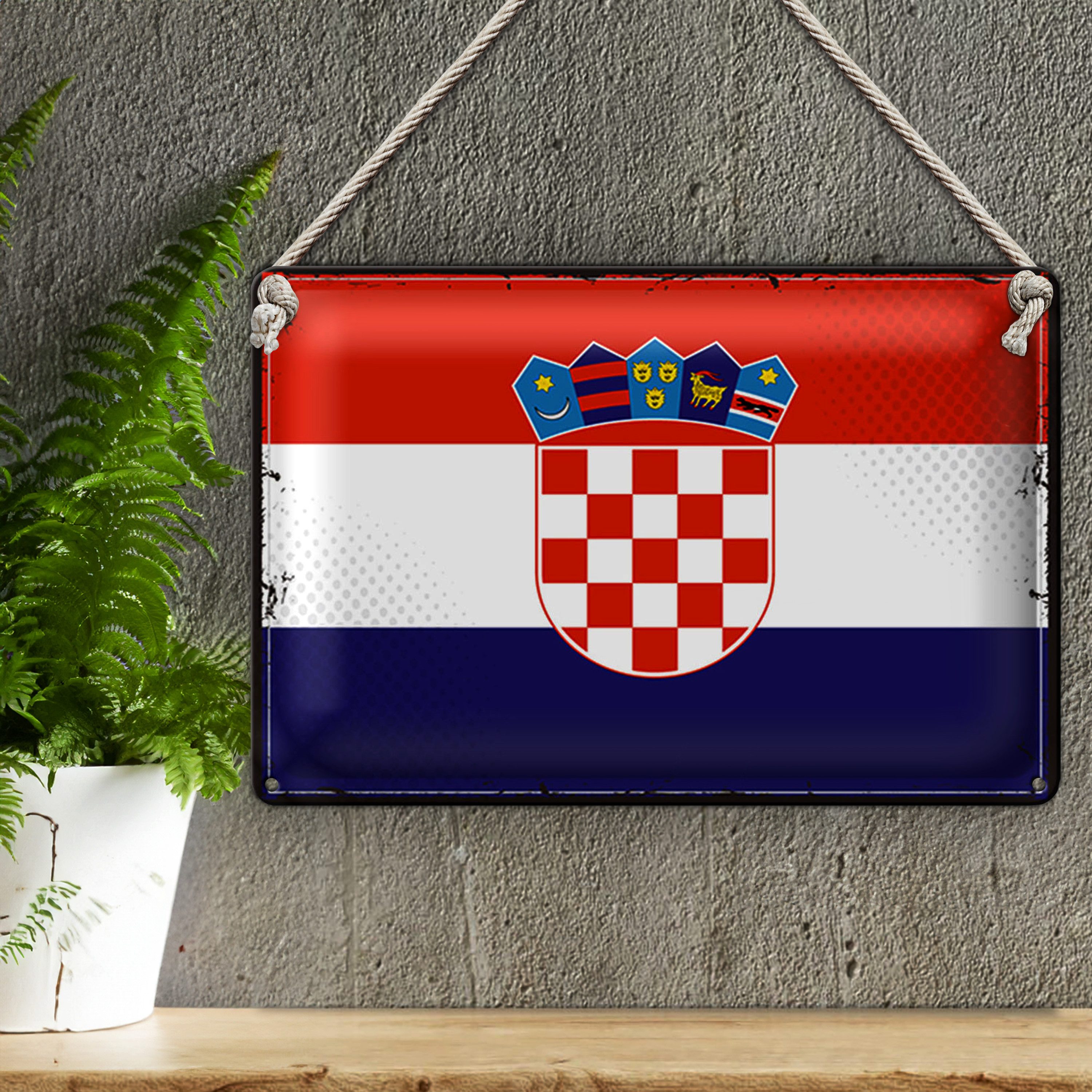 Roomando Metallschild Flagge Kroatien 40x30cm Retro Flag of Croatia