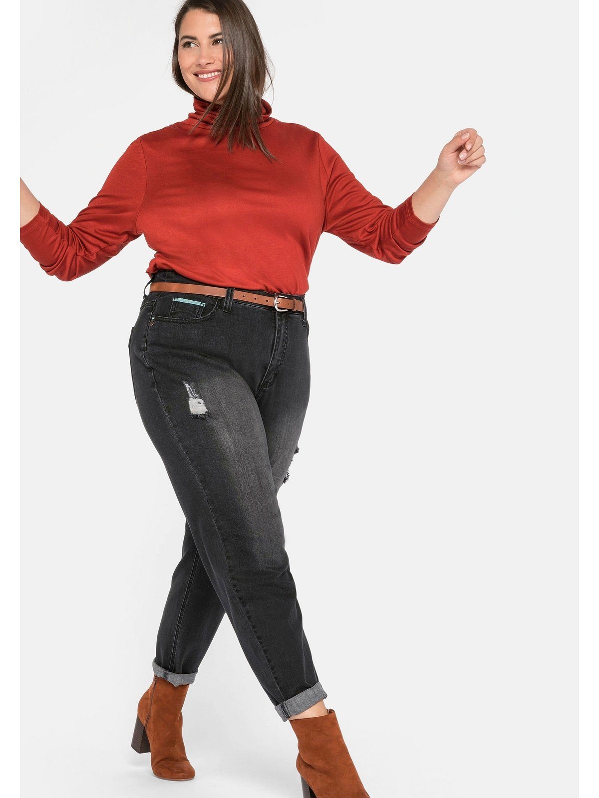 Sheego Stretch-Jeans Große Destroyed-Effekten Größen Mom mit