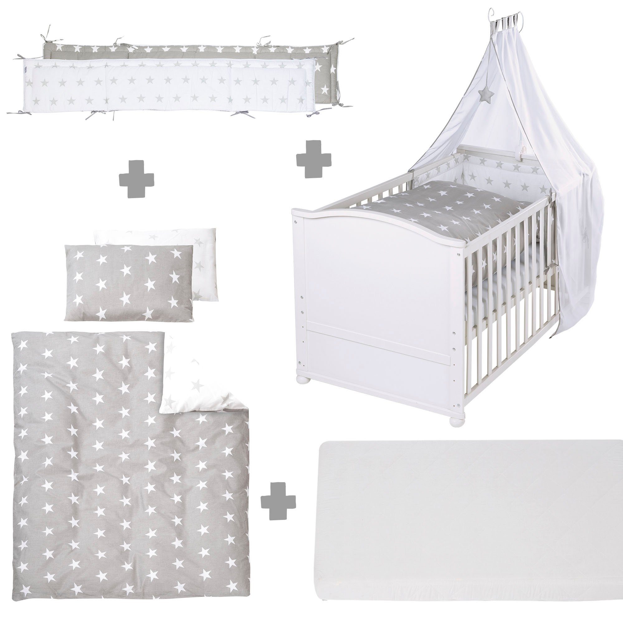 roba® Komplettbett Little Stars, 70x140 cm, 6-tlg., Matratze, Kinderbettgarnitur und Himmel, zum Juniorbett umbaubar