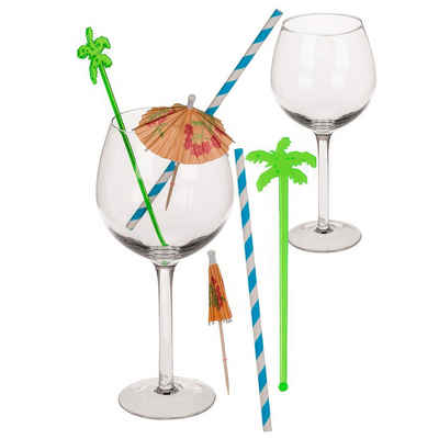 Out of the Blue Cocktailglas Cocktailgläser Set mit Papierschirmchen Trinkhalm Untersetzer, Glas, für 2 Personen