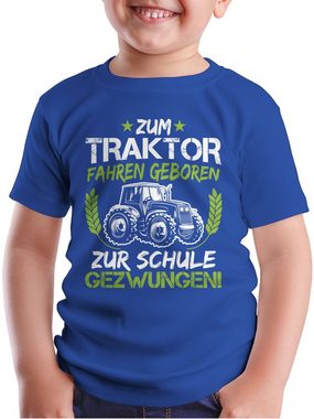 Shirtracer T-Shirt Zum Traktor fahren geboren zur Schule gezwungen Grün/Weiß Einschulung Junge Schulanfang Geschenke