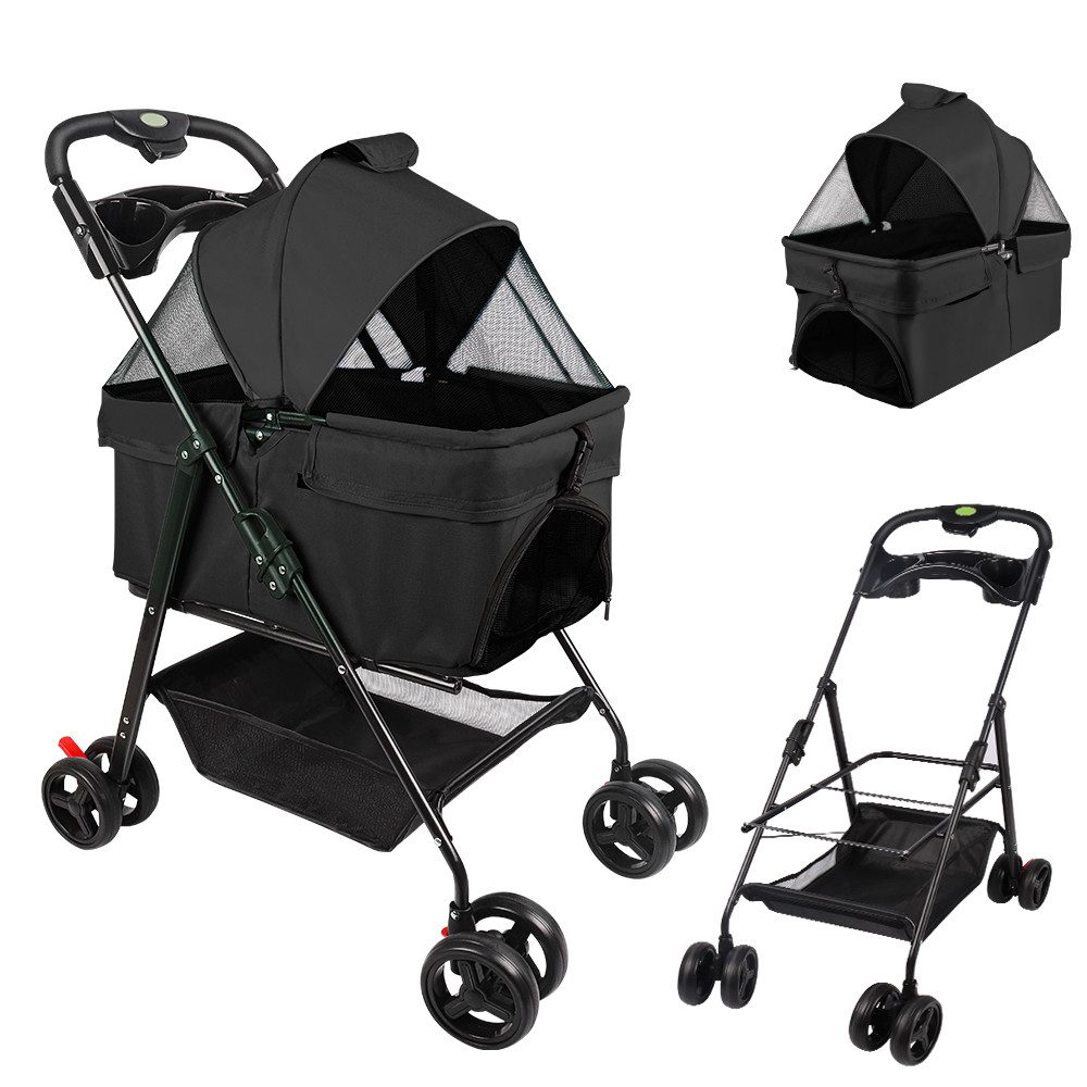 JEOBEST Hundebuggy 2 in1 Hundewagen Hundebox Transporttasche, (1-tlg), Haustierbuggy, Faltbar, Sicherheitsgurt, Aufbewahrungskorb