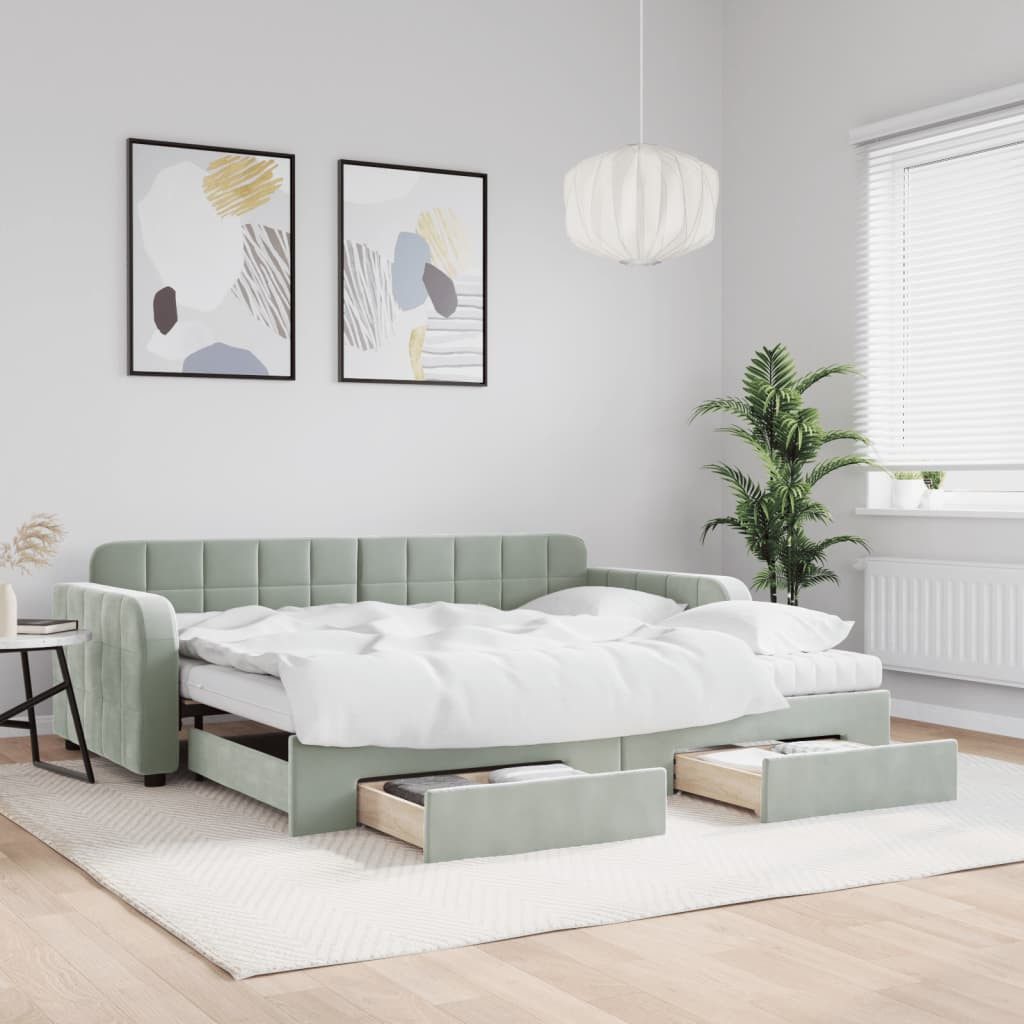 vidaXL Bett, Tagesbett Ausziehbar mit Schubladen Hellgrau 90x200 cm Samt günstig online kaufen