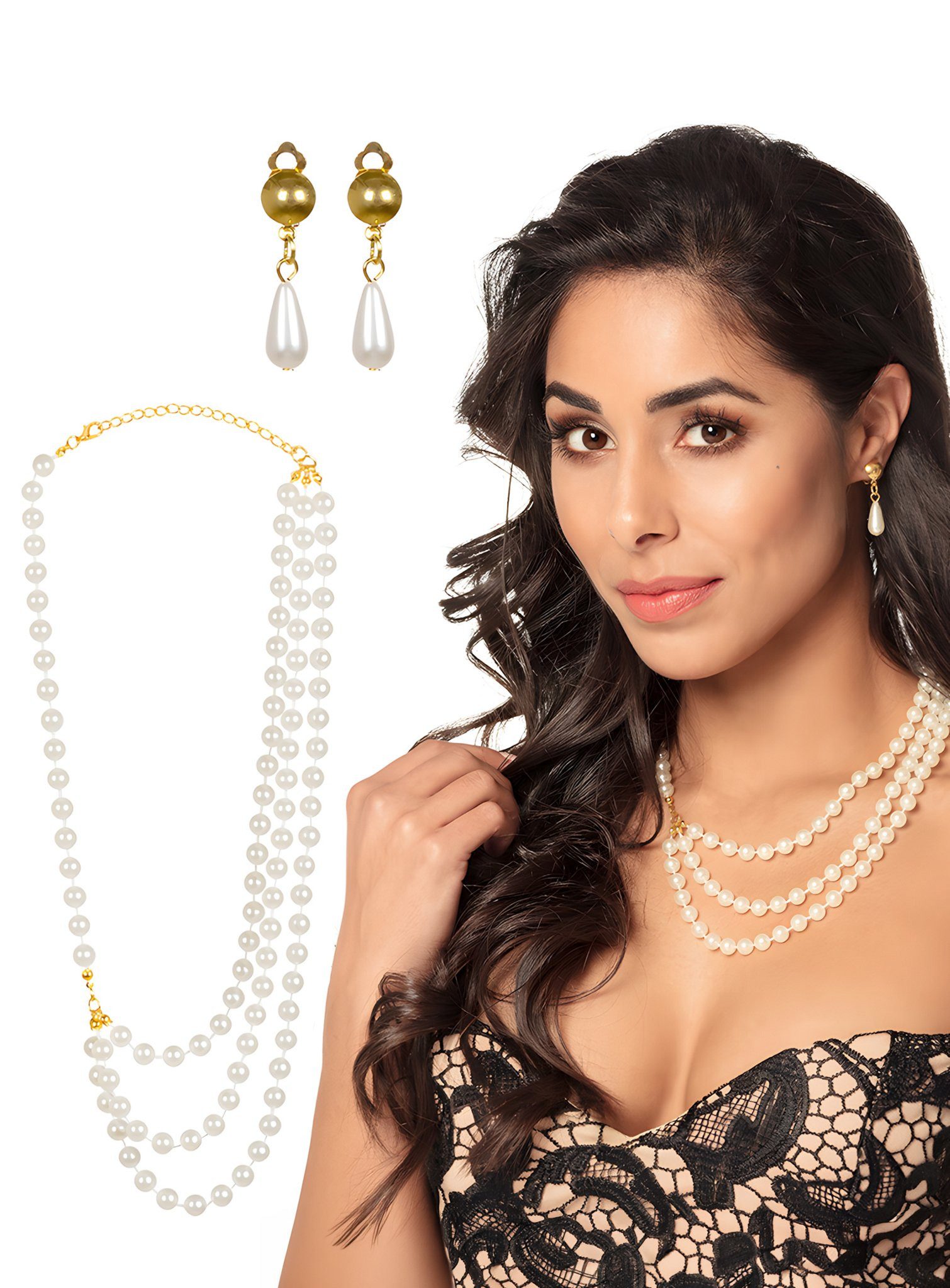 Boland Ohrring und Ketten Set Schmuckset 20er Jahre, Kette und Ohrringe im Stile der Goldenen 20er