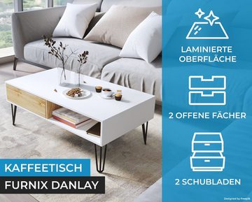 Furnix Couchtisch DANLAY HAIRPIN Kaffeetisch Metalfüße & Schubladen, B120 x H45 x T67 cm, 6 Farben