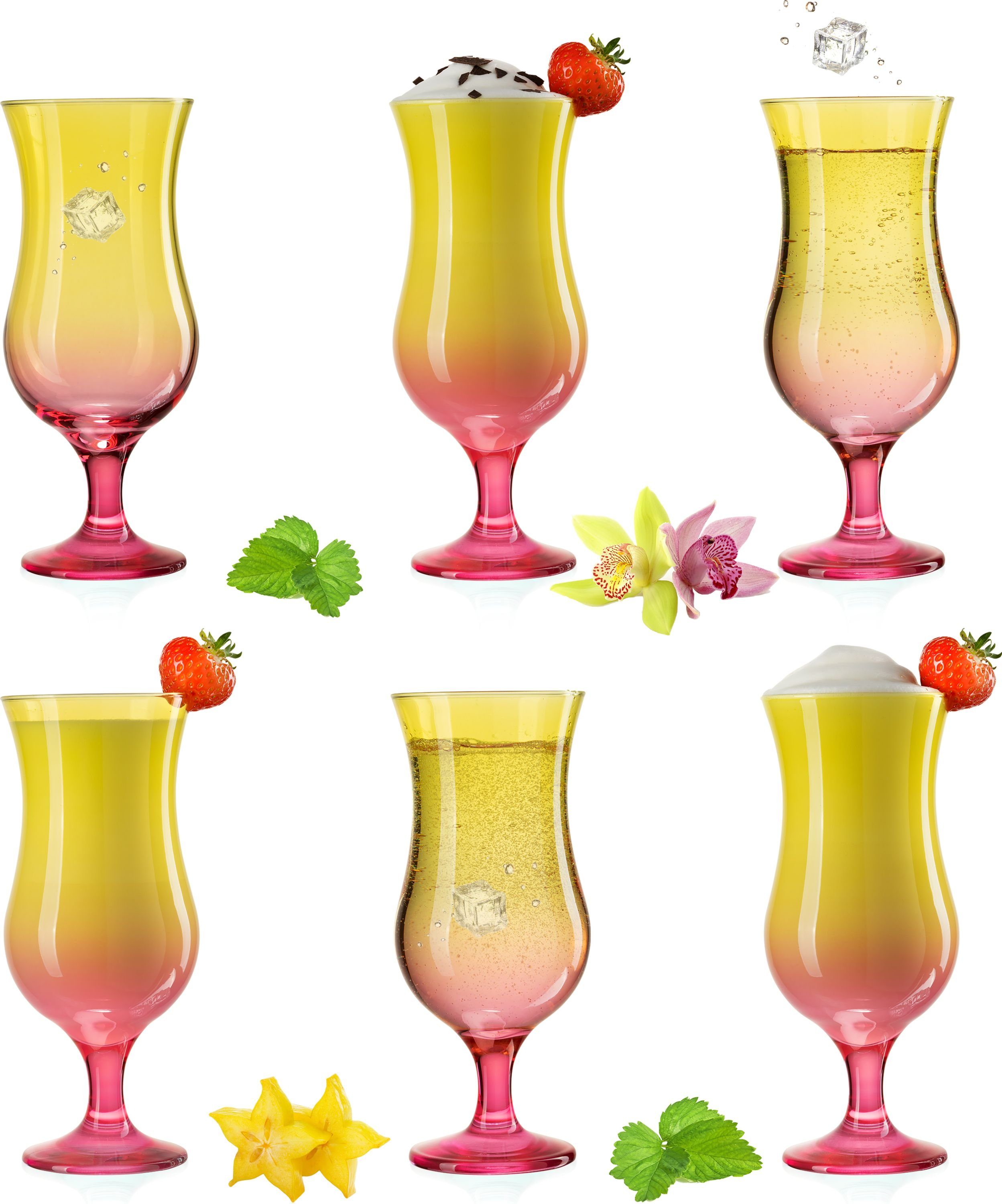PLATINUX Cocktailglas Келихи для коктейлів Gelb-Rosa, Glas, Bunt 400ml (max. 470ml) Longdrinkgläser Partygläser Milkshake Groß