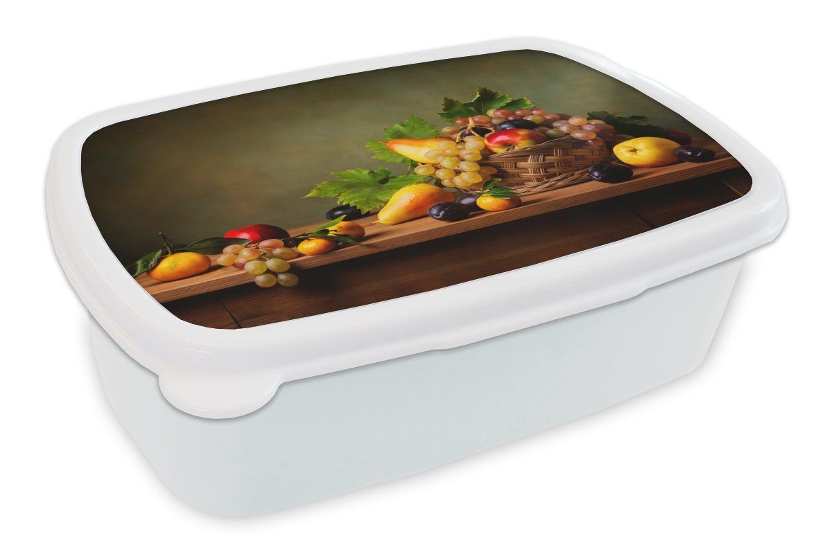 MuchoWow Lunchbox Rustikal - Korb - Obst - Stilleben, Kunststoff, (2-tlg), Brotbox für Kinder und Erwachsene, Brotdose, für Jungs und Mädchen weiß