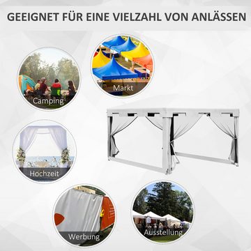 Outsunny Pavillon Partyzelt ca. 4 x 3 m Gartenpavillon mit Netz-Seitenwänden, mit 4 Seitenteilen, (Partyzelt, Festzelt), für Balkon, Terrasse, Metall, PE, Weiß