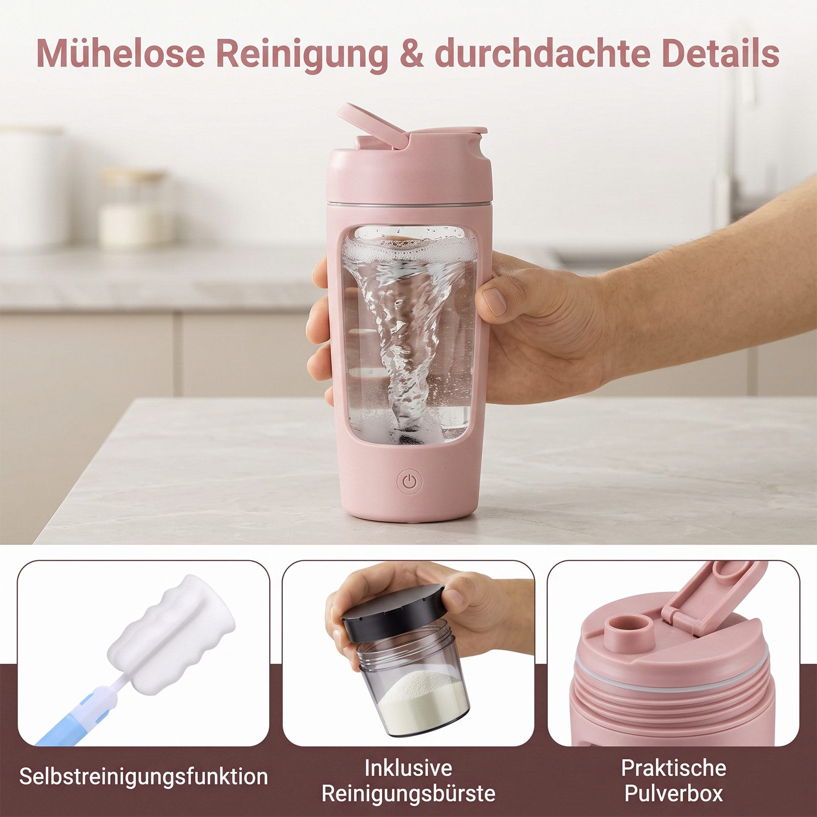 AKKEE Elektrischer Shaker Protein Shaker Elektrisch mit Pulverfach 650 ML BPA-freier, Vollautomatische Mischung